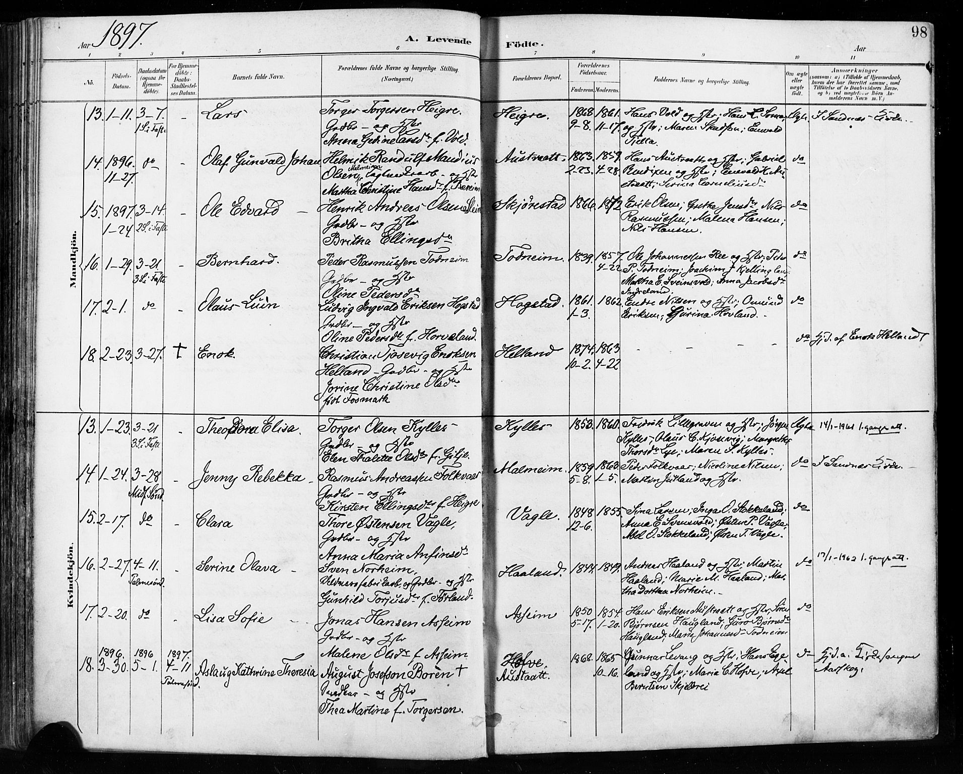 Høyland sokneprestkontor, AV/SAST-A-101799/001/30BA/L0013: Parish register (official) no. A 13.1, 1889-1898, p. 98