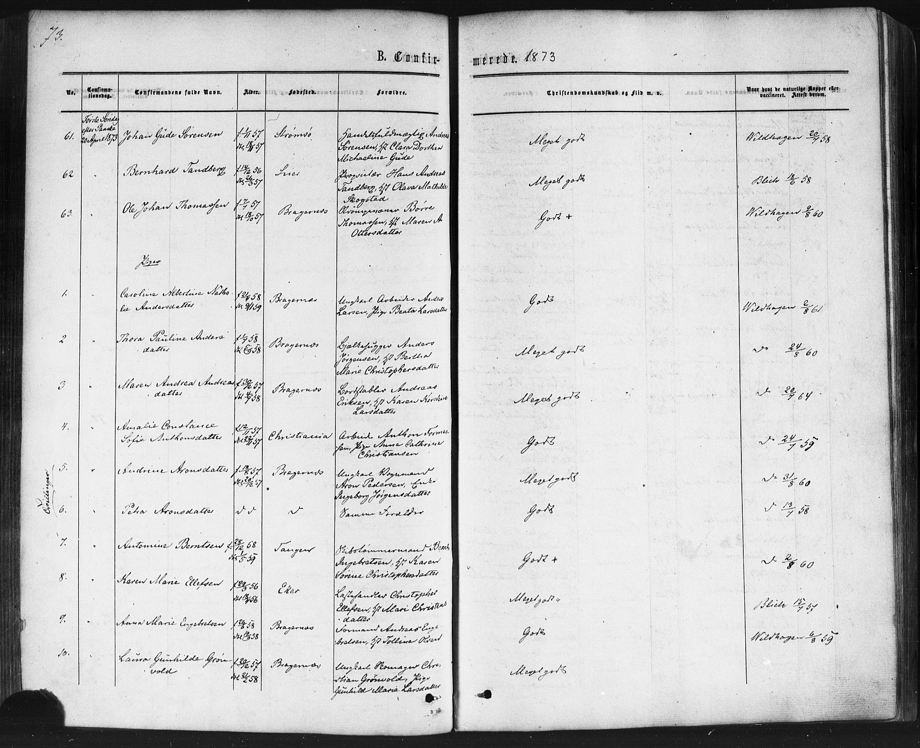 Bragernes kirkebøker, AV/SAKO-A-6/F/Fc/L0003: Parish register (official) no. III 3, 1865-1874, p. 73