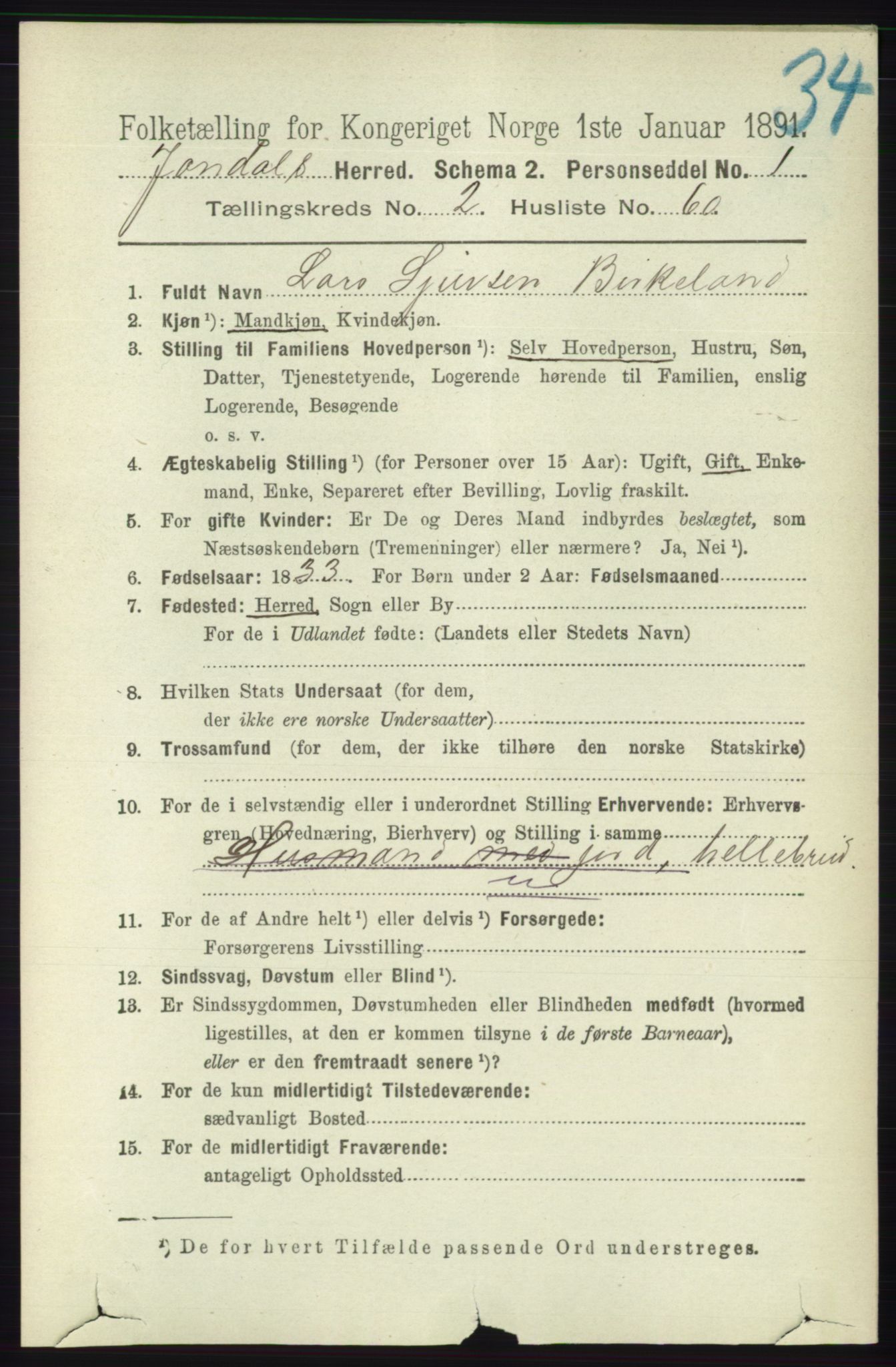 RA, 1891 census for 1227 Jondal, 1891, p. 1170