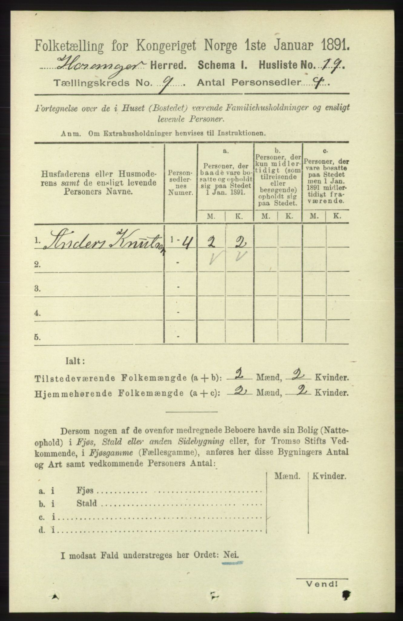 RA, 1891 census for 1253 Hosanger, 1891, p. 3288