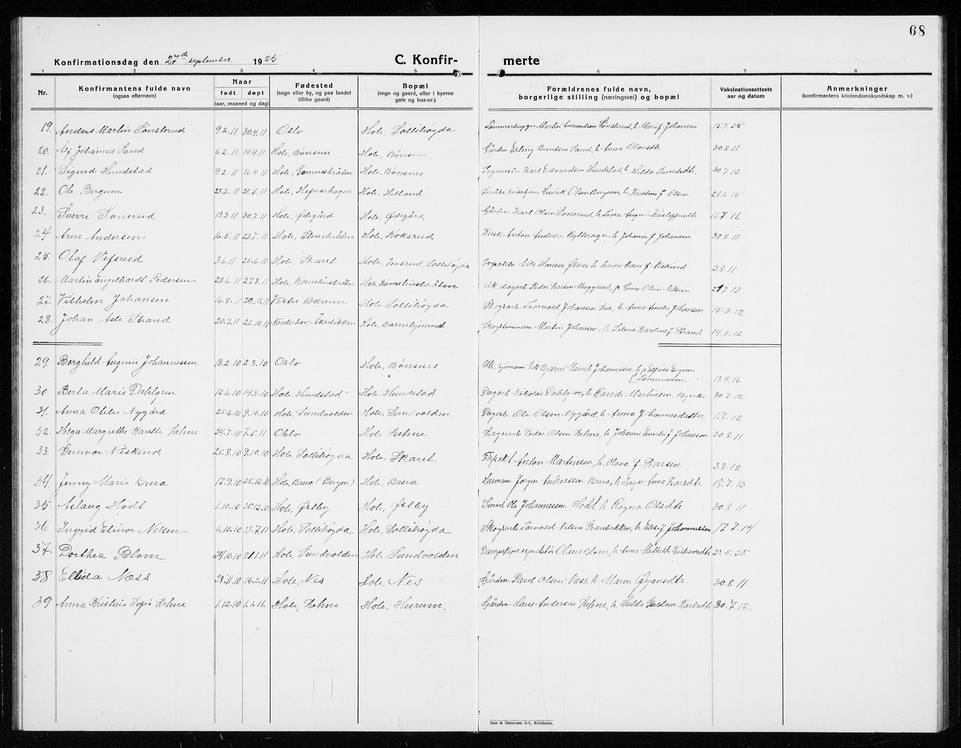 Hole kirkebøker, AV/SAKO-A-228/G/Ga/L0005: Parish register (copy) no. I 5, 1924-1938, p. 68