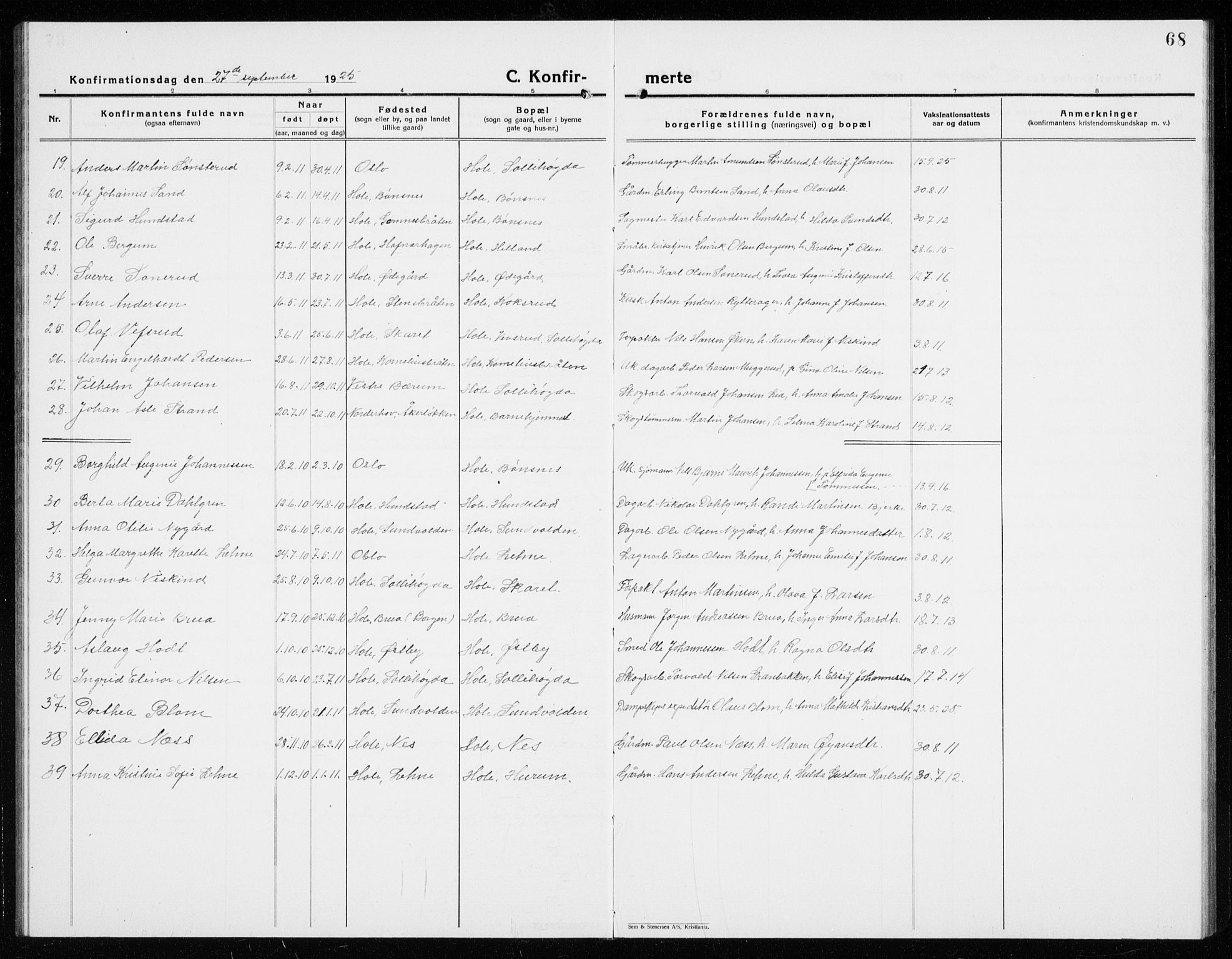 Hole kirkebøker, SAKO/A-228/G/Ga/L0005: Parish register (copy) no. I 5, 1924-1938, p. 68