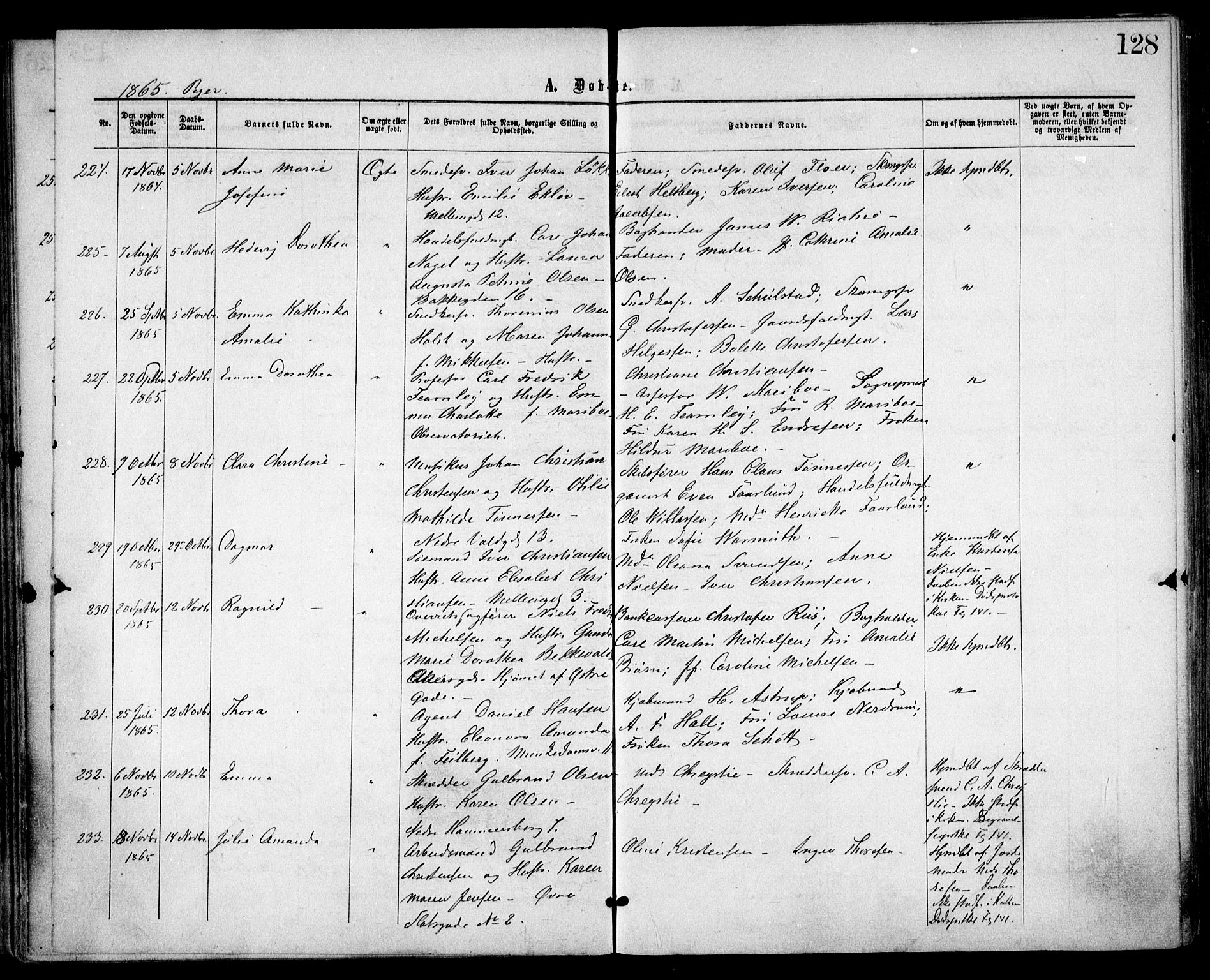 Trefoldighet prestekontor Kirkebøker, SAO/A-10882/F/Fa/L0002: Parish register (official) no. I 2, 1863-1870, p. 128