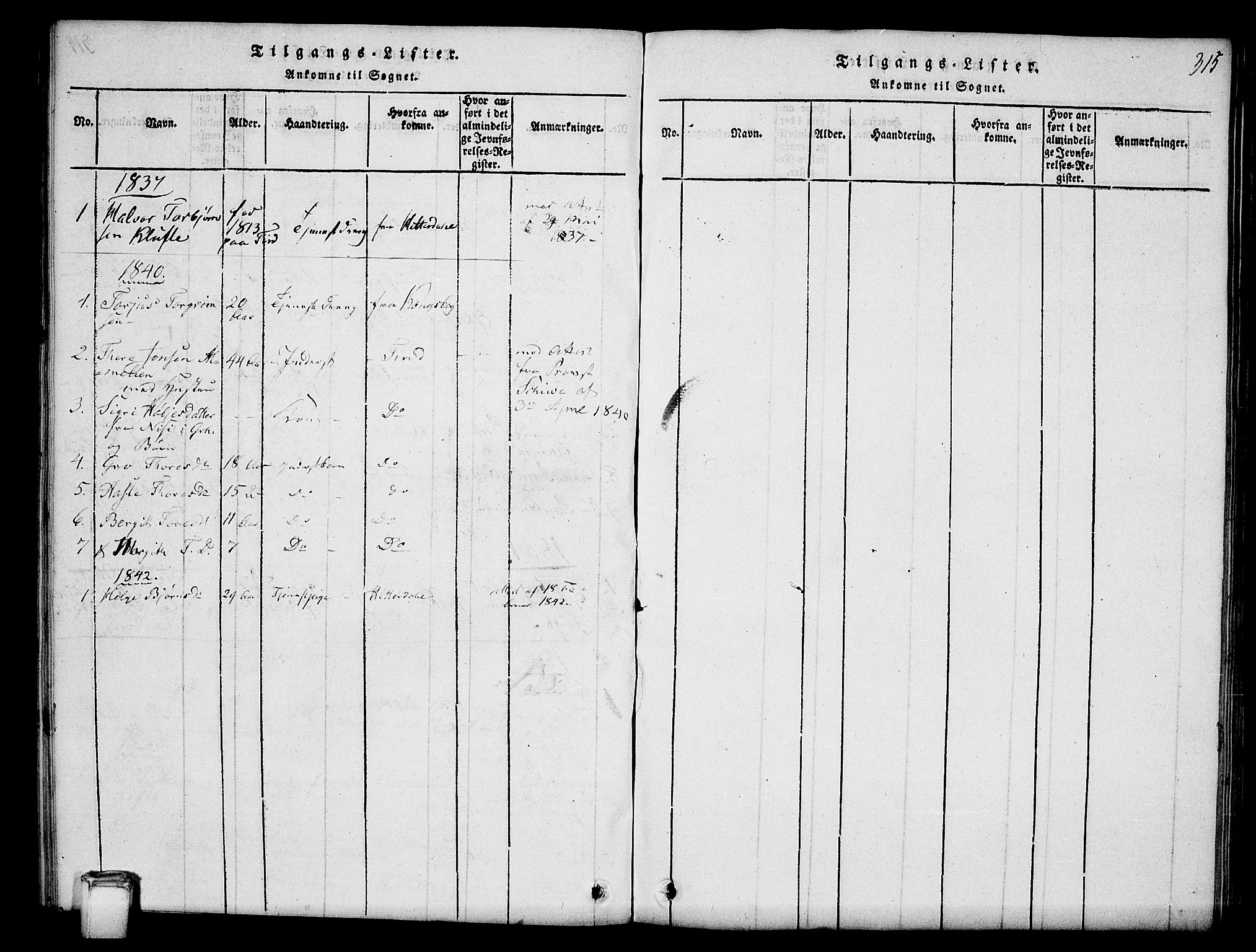 Hjartdal kirkebøker, SAKO/A-270/G/Gc/L0001: Parish register (copy) no. III 1, 1815-1842, p. 315