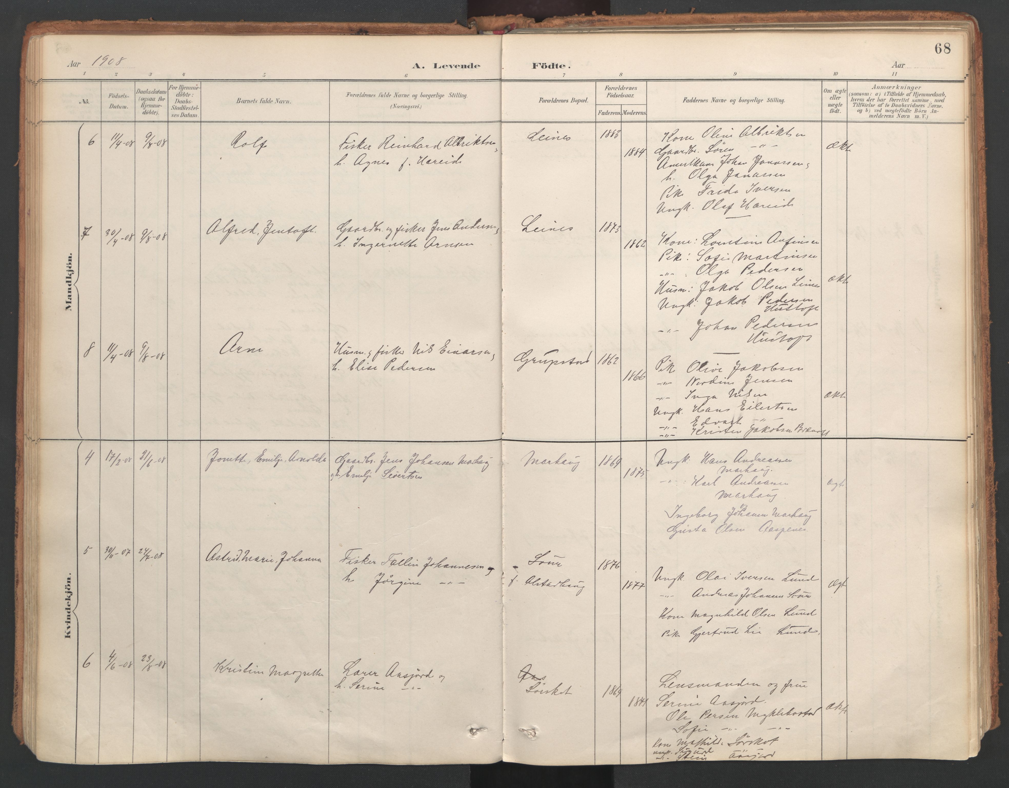 Ministerialprotokoller, klokkerbøker og fødselsregistre - Nordland, AV/SAT-A-1459/857/L0822: Parish register (official) no. 857A02, 1890-1917, p. 68