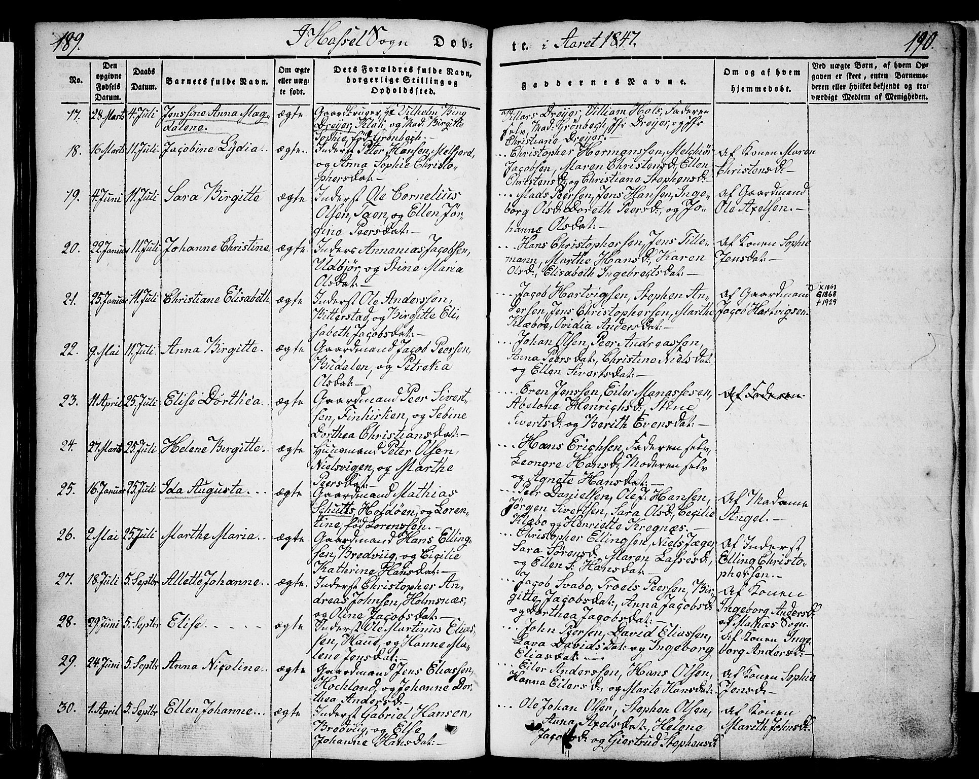 Ministerialprotokoller, klokkerbøker og fødselsregistre - Nordland, SAT/A-1459/888/L1239: Parish register (official) no. 888A06 /1, 1837-1849, p. 189-190