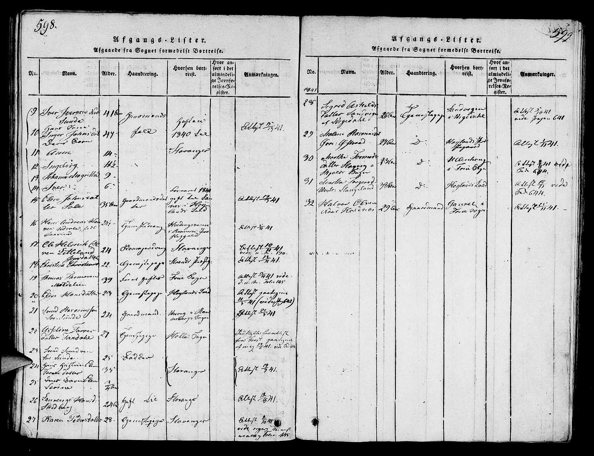 Håland sokneprestkontor, SAST/A-101802/001/30BA/L0004: Parish register (official) no. A 4, 1815-1829, p. 598-599