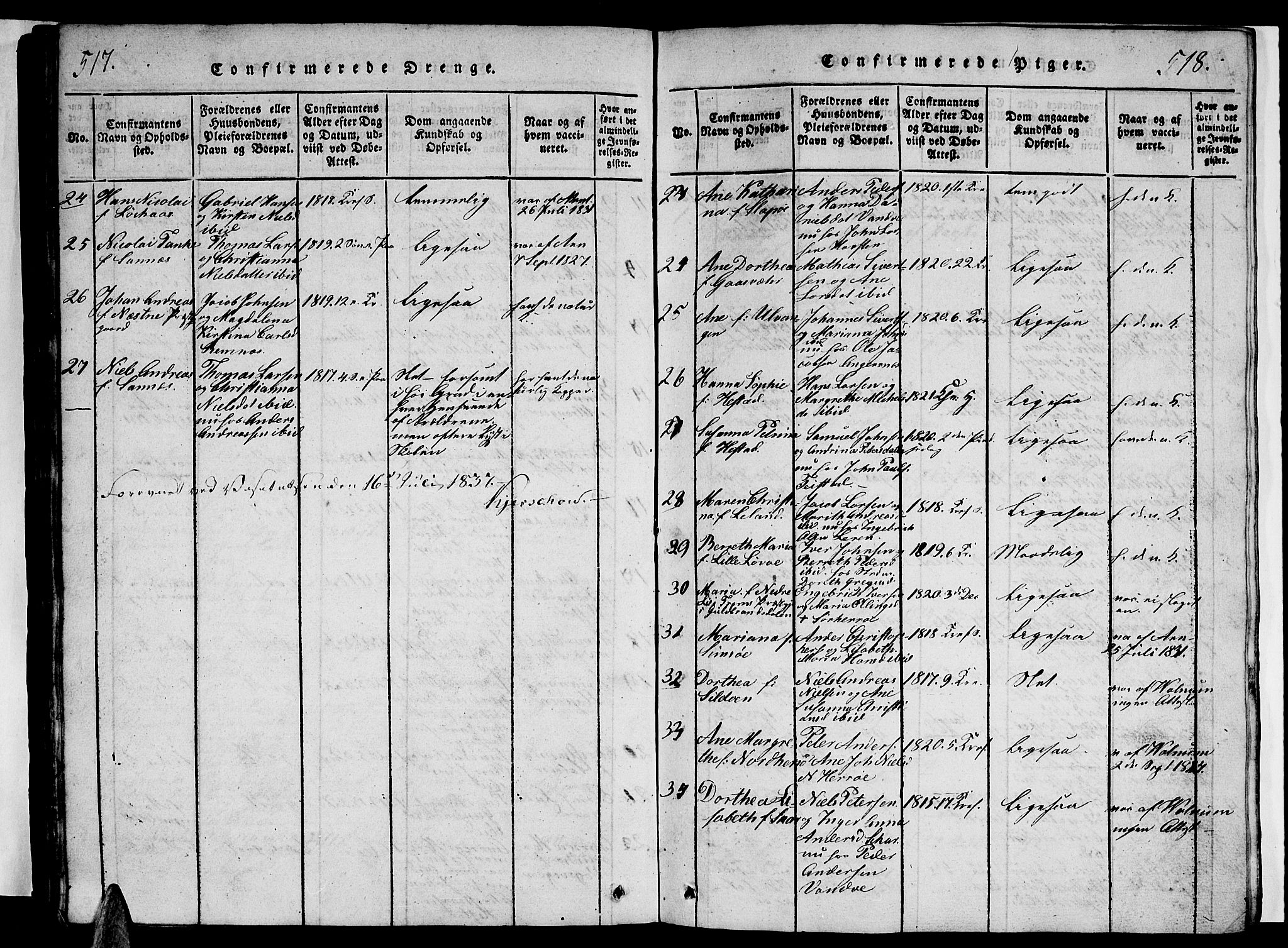 Ministerialprotokoller, klokkerbøker og fødselsregistre - Nordland, AV/SAT-A-1459/834/L0510: Parish register (copy) no. 834C01, 1820-1847, p. 517-518