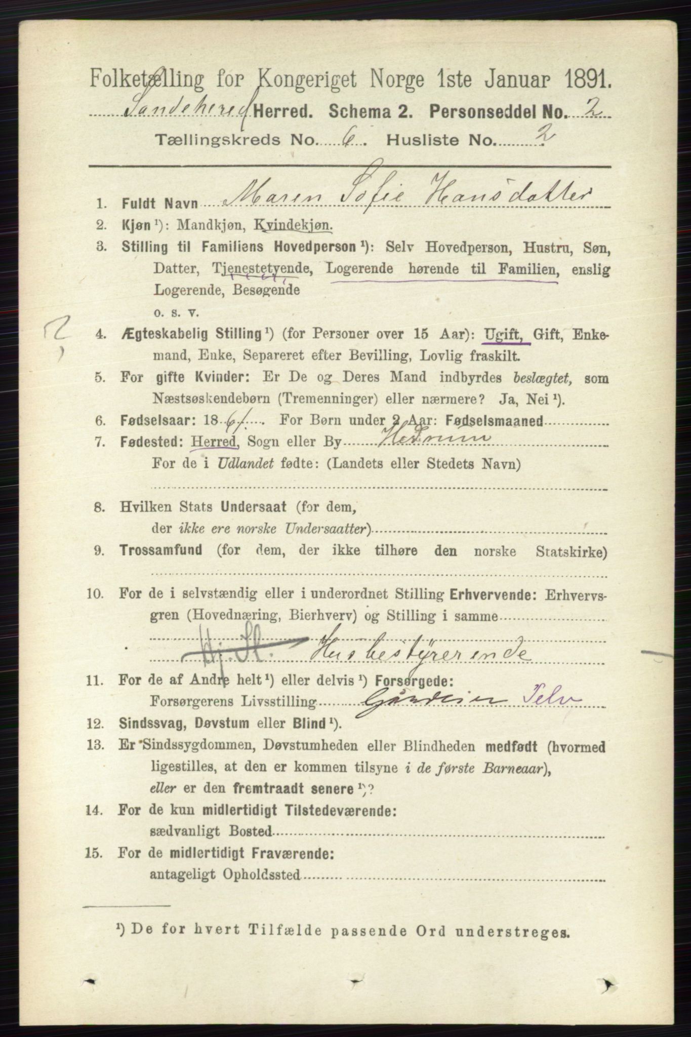 RA, 1891 census for 0724 Sandeherred, 1891, p. 3523