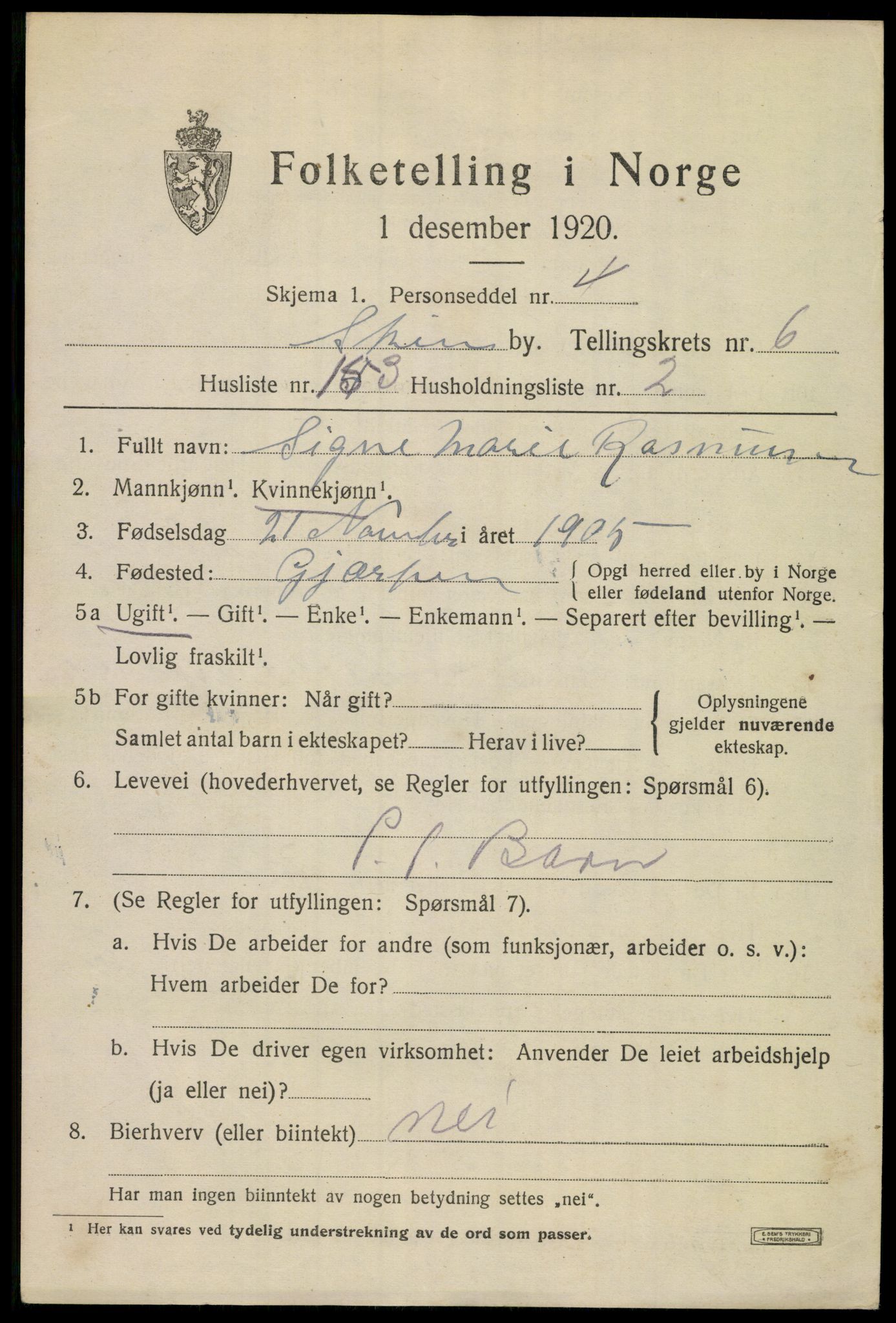 SAKO, 1920 census for Skien, 1920, p. 24794