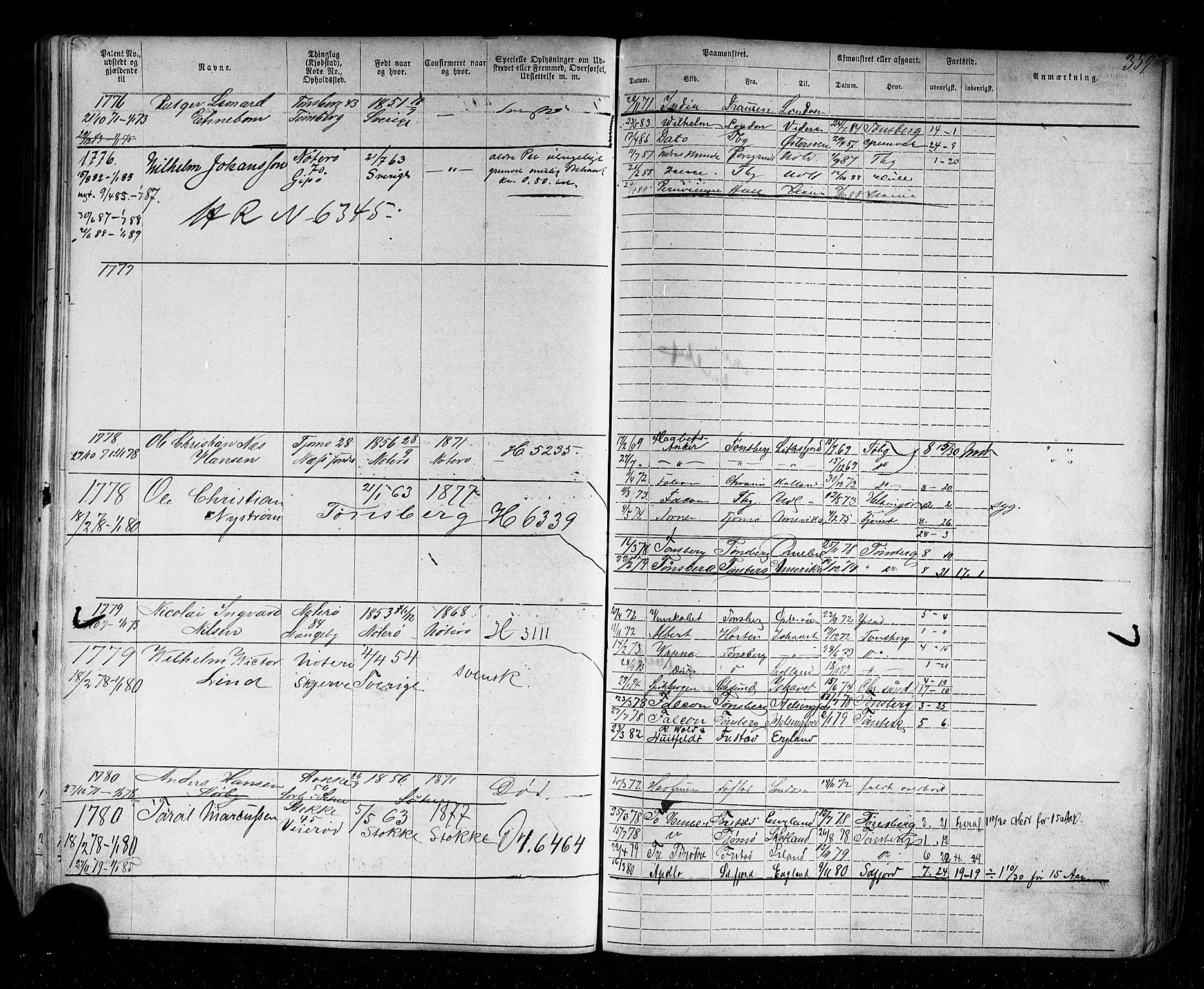 Tønsberg innrulleringskontor, SAKO/A-786/F/Fb/L0002: Annotasjonsrulle Patent nr. 1-2635, 1869-1877, p. 396