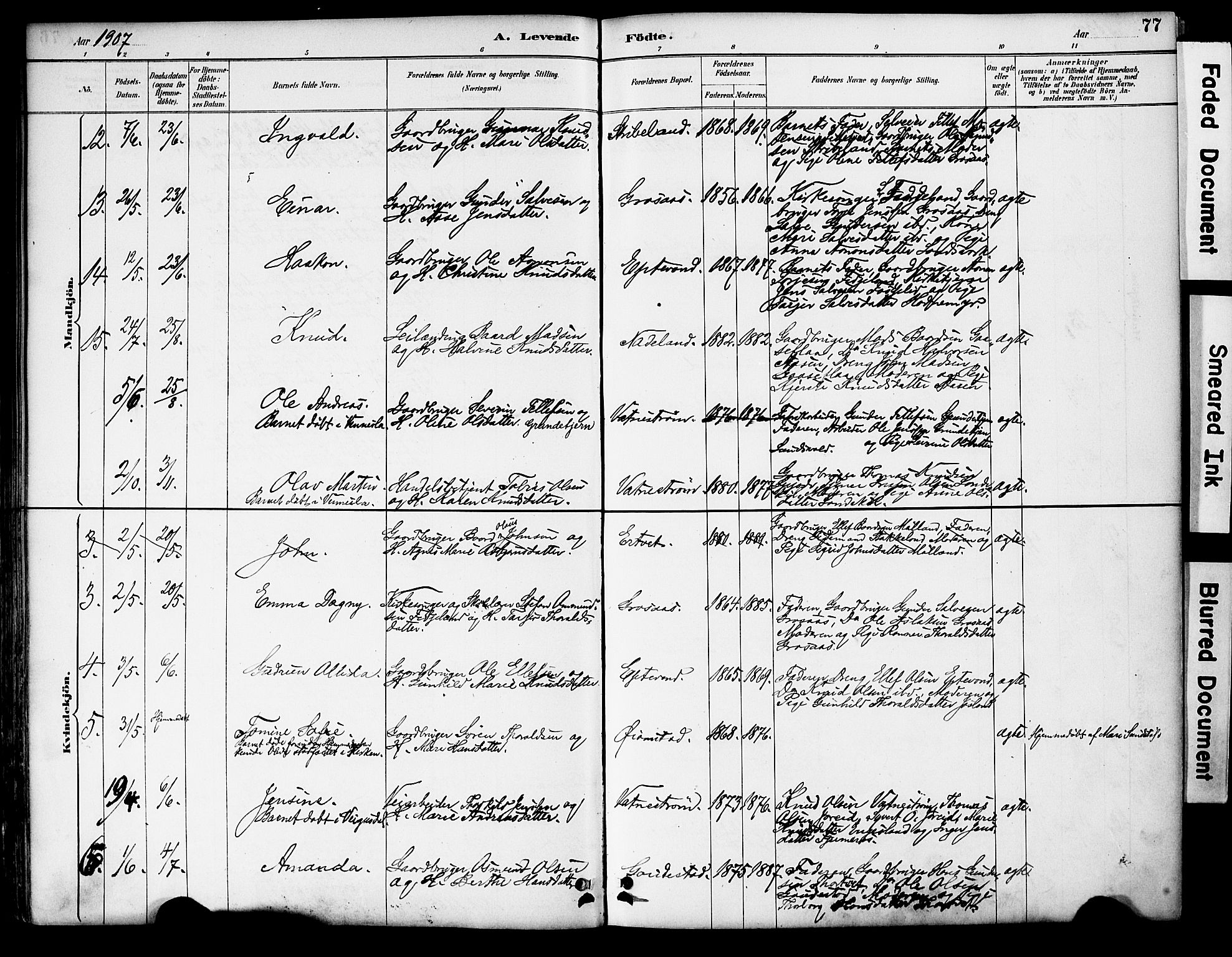 Evje sokneprestkontor, AV/SAK-1111-0008/F/Fa/Fac/L0003: Parish register (official) no. A 3, 1884-1909, p. 77