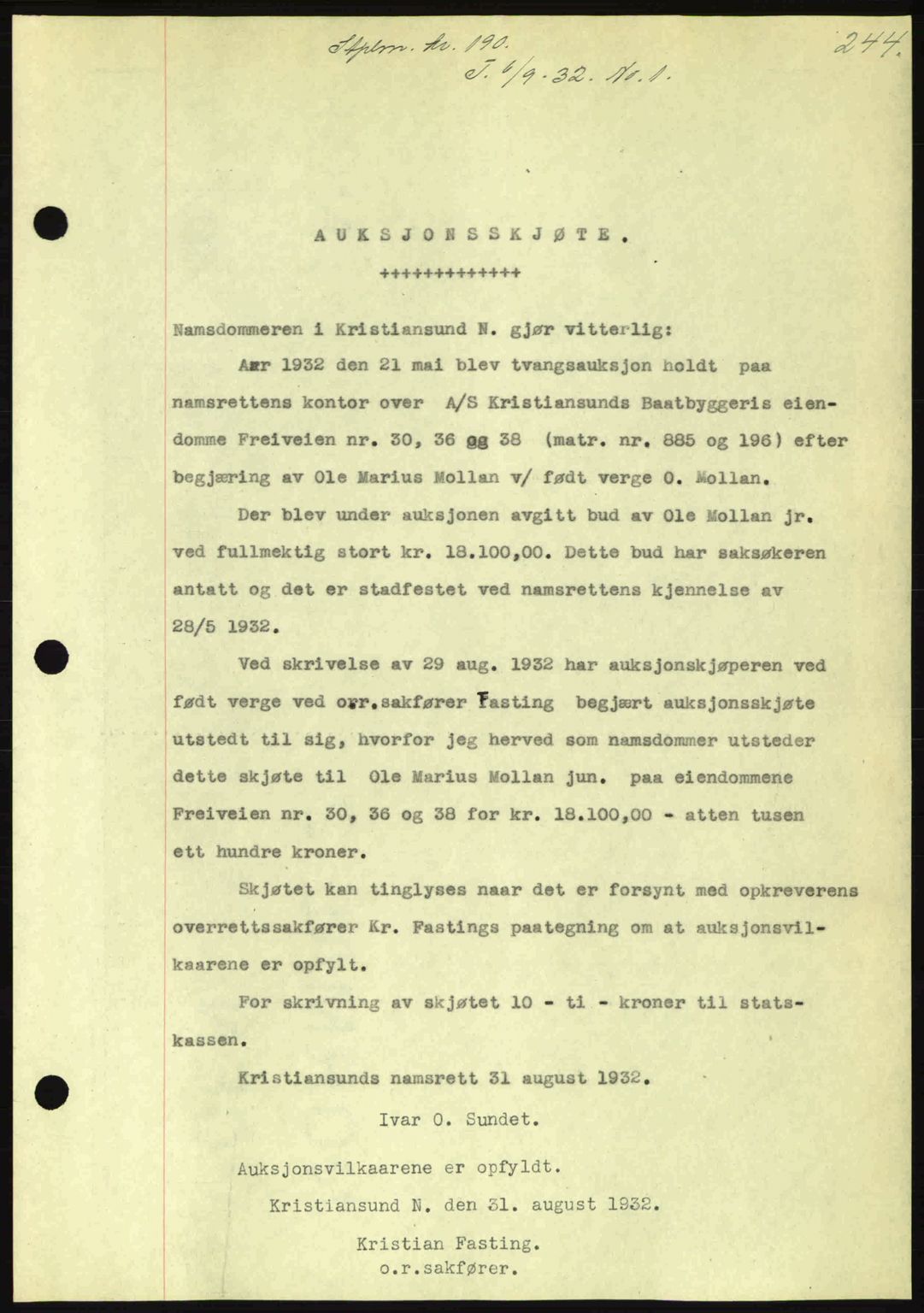 Kristiansund byfogd, AV/SAT-A-4587/A/27: Mortgage book no. 26, 1931-1933, Deed date: 06.09.1932