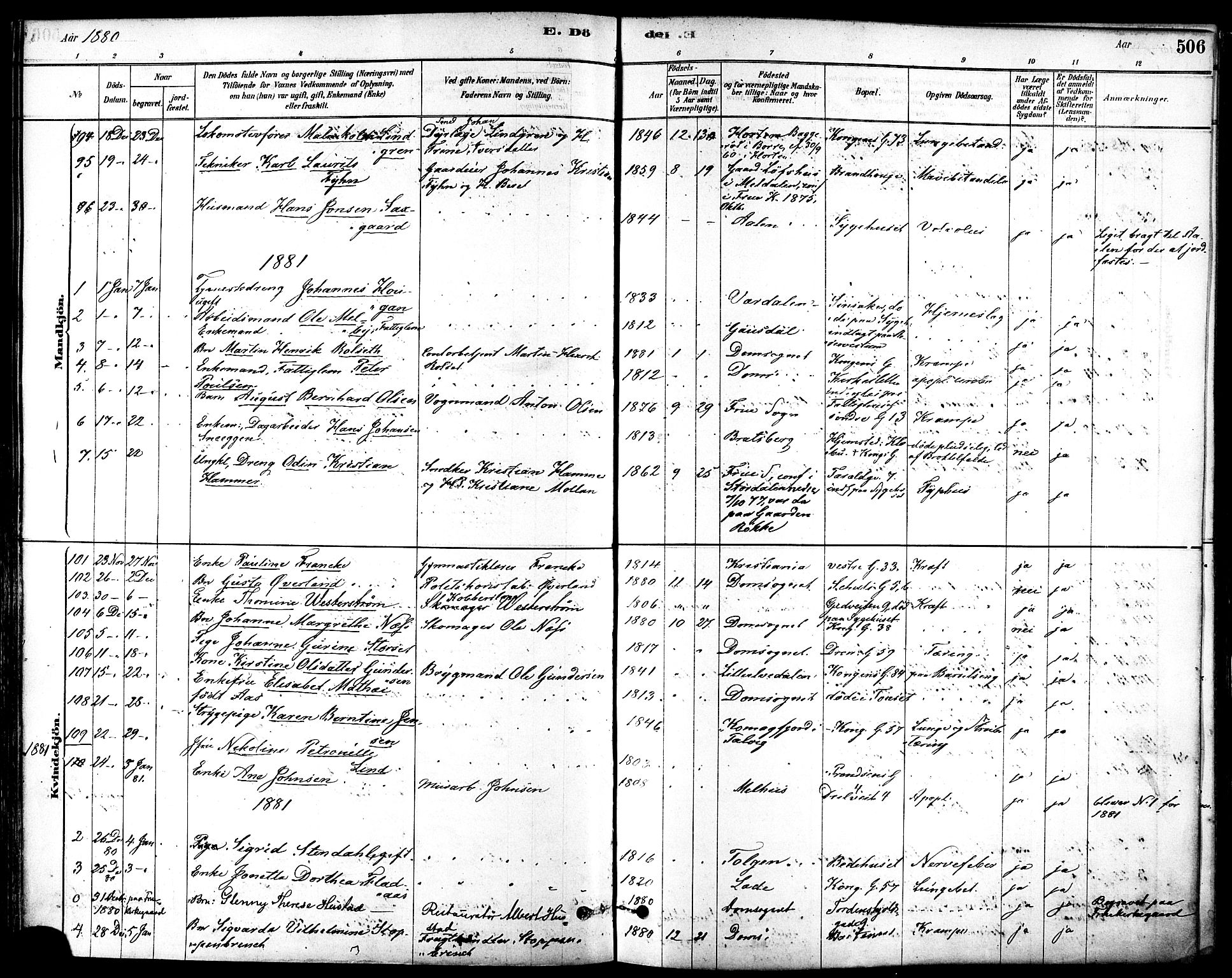Ministerialprotokoller, klokkerbøker og fødselsregistre - Sør-Trøndelag, SAT/A-1456/601/L0058: Parish register (official) no. 601A26, 1877-1891, p. 506