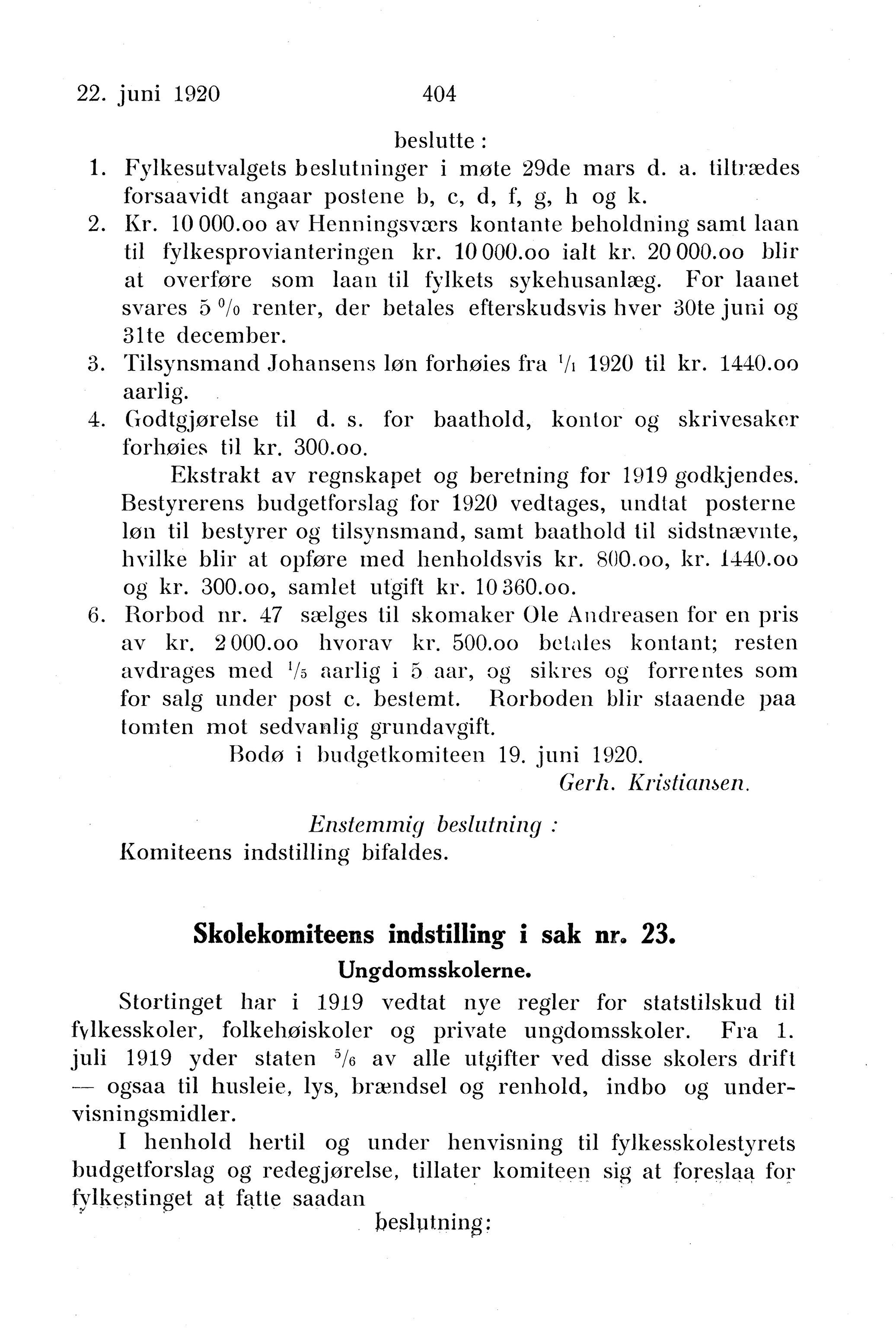 Nordland Fylkeskommune. Fylkestinget, AIN/NFK-17/176/A/Ac/L0043: Fylkestingsforhandlinger 1920, 1920