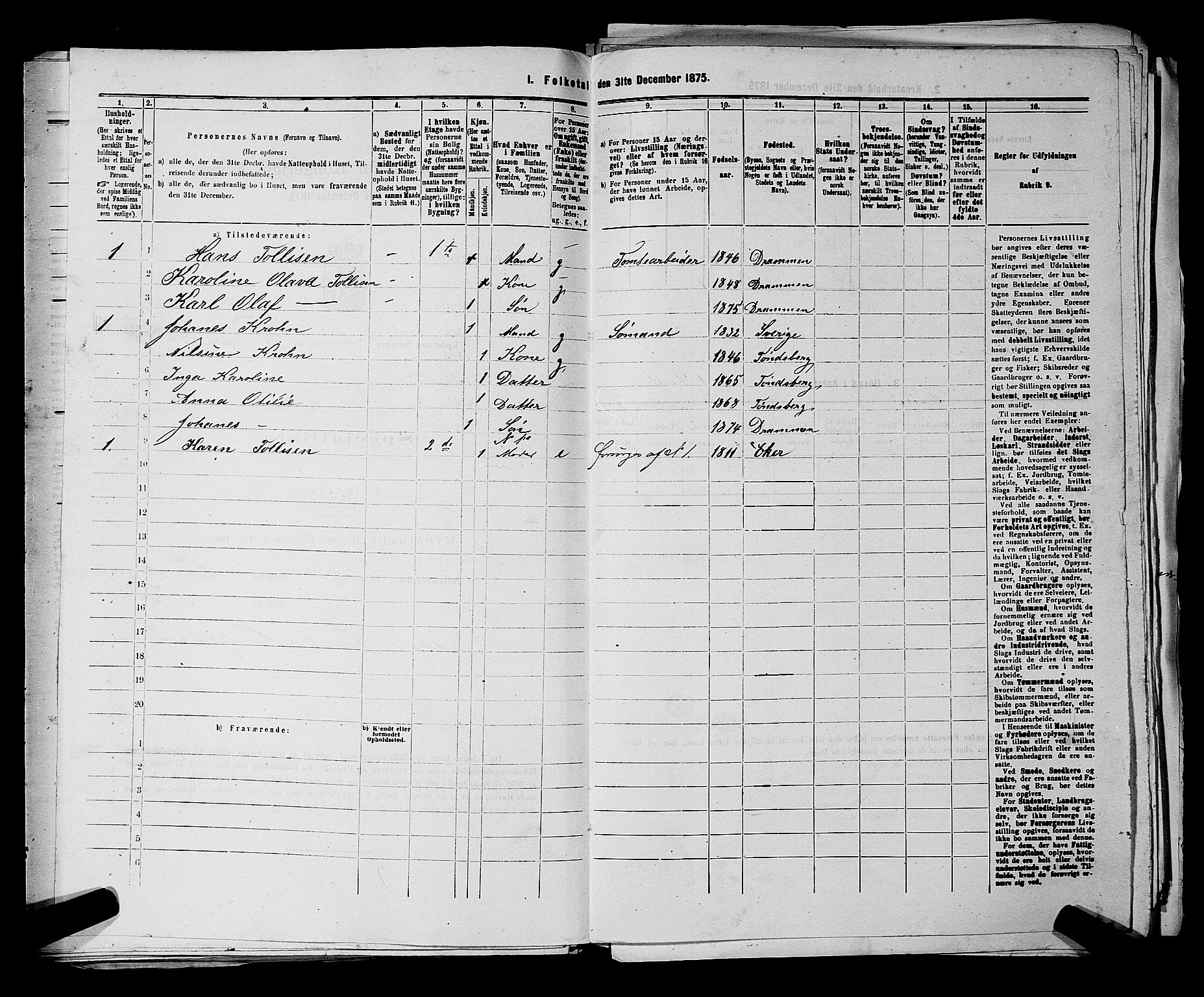 SAKO, 1875 census for 0602 Drammen, 1875, p. 1701