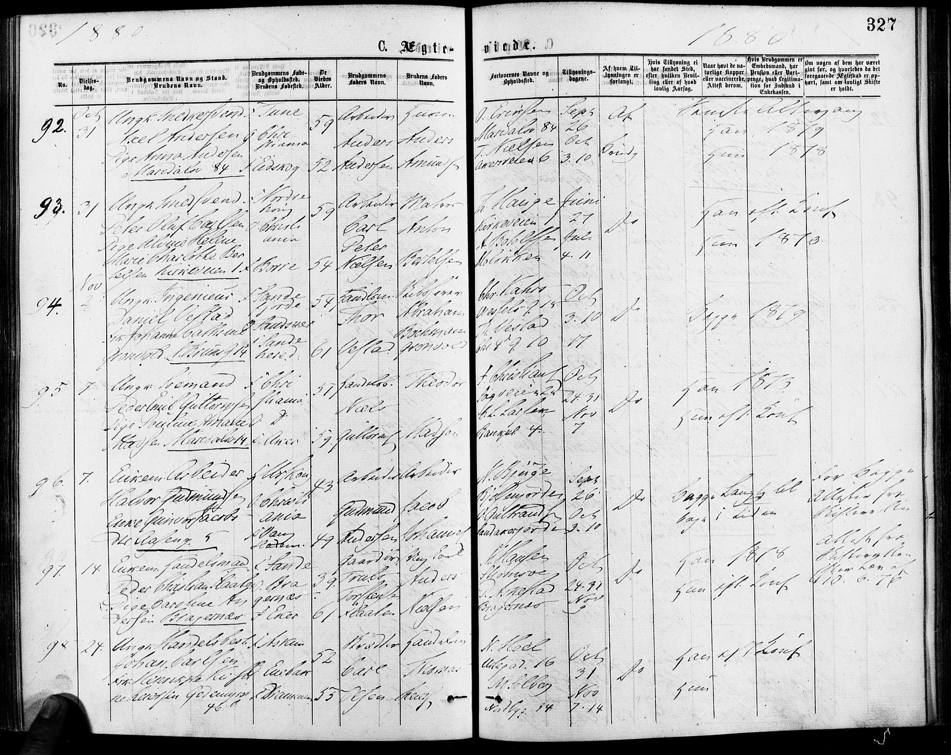 Gamle Aker prestekontor Kirkebøker, AV/SAO-A-10617a/F/L0005: Parish register (official) no. 5, 1873-1881, p. 327