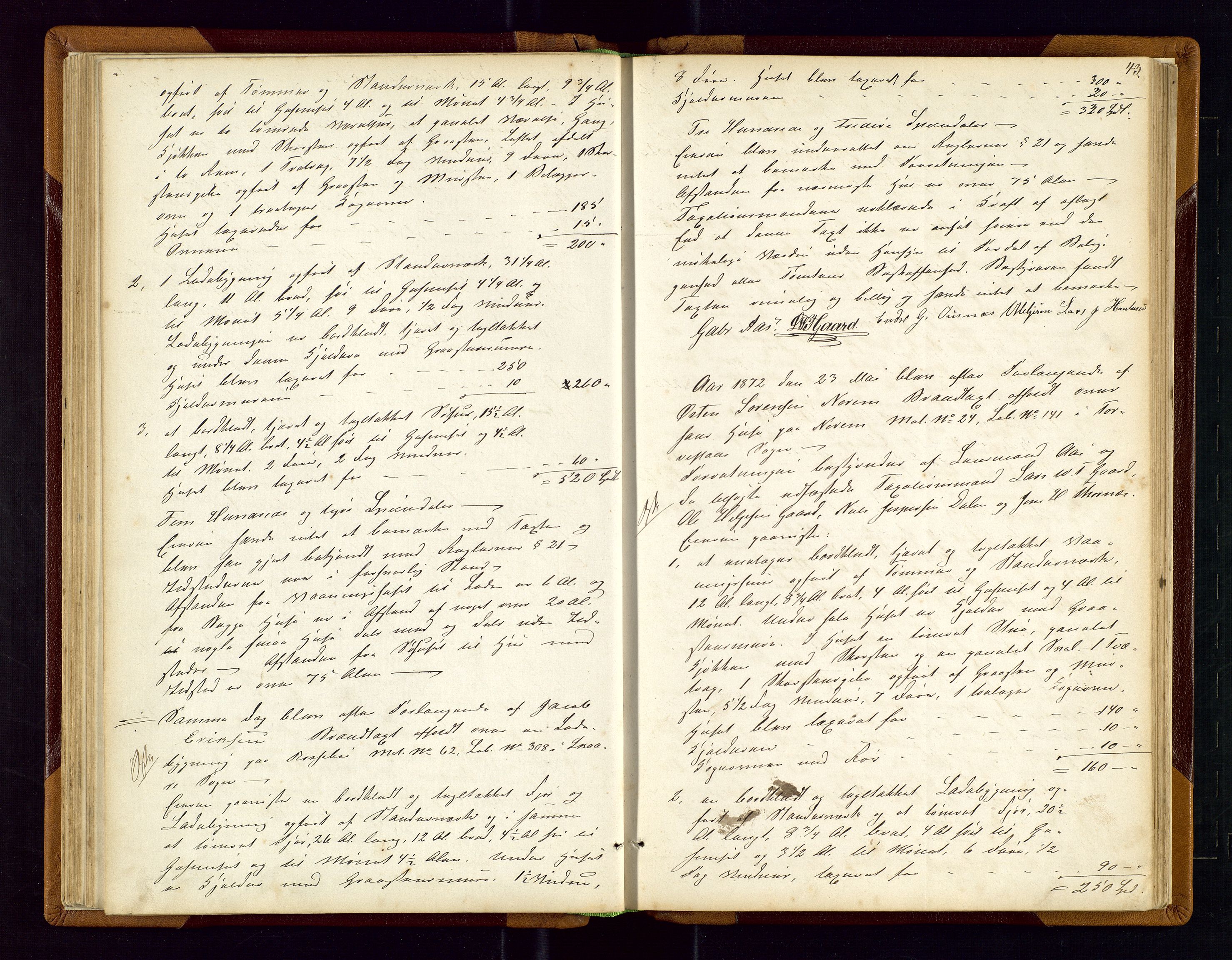 Torvestad lensmannskontor, SAST/A-100307/1/Goa/L0001: "Brandtaxationsprotokol for Torvestad Thinglag", 1867-1883, p. 42b-43a