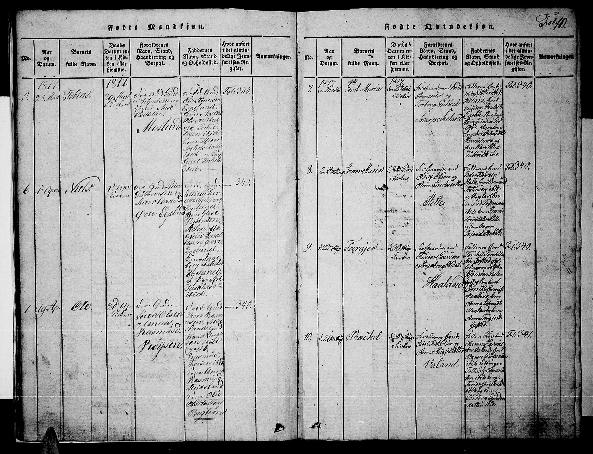 Nord-Audnedal sokneprestkontor, AV/SAK-1111-0032/F/Fb/Fba/L0001: Parish register (copy) no. B 1, 1815-1856, p. 10