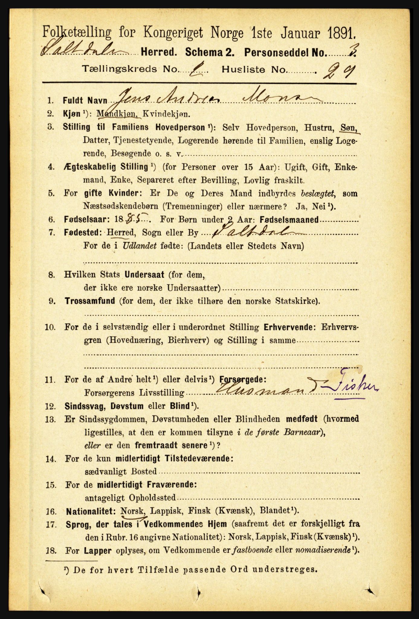 RA, 1891 census for 1840 Saltdal, 1891, p. 844