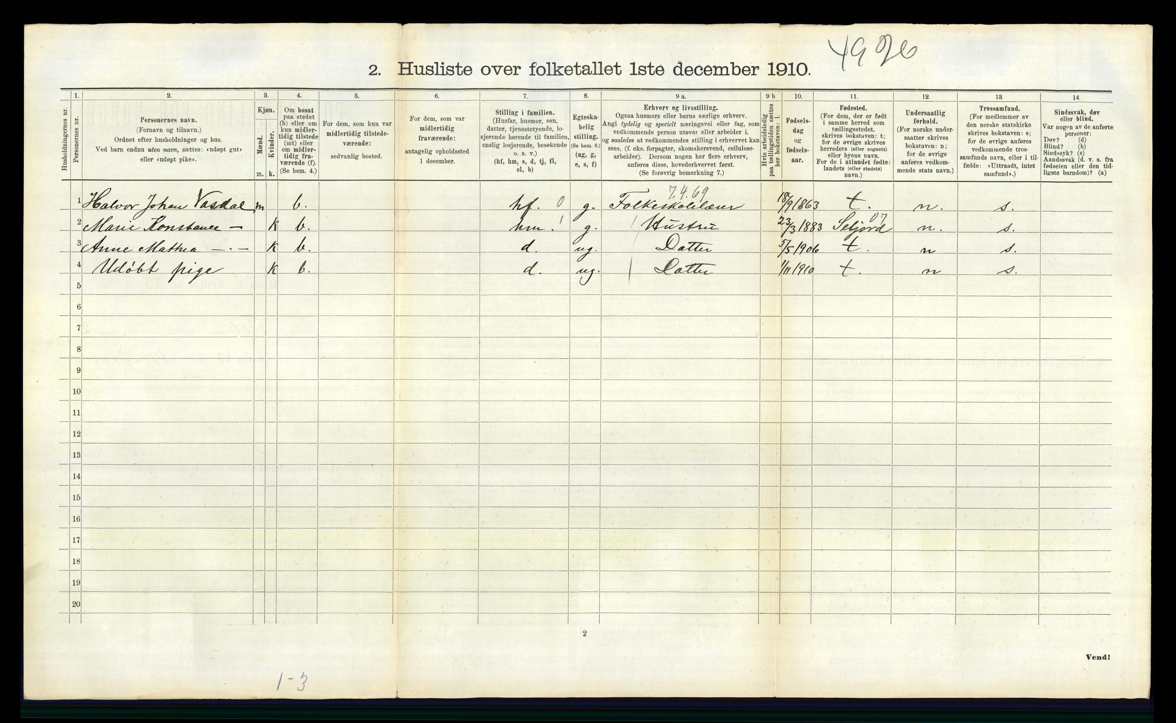 RA, 1910 census for Solum, 1910, p. 606