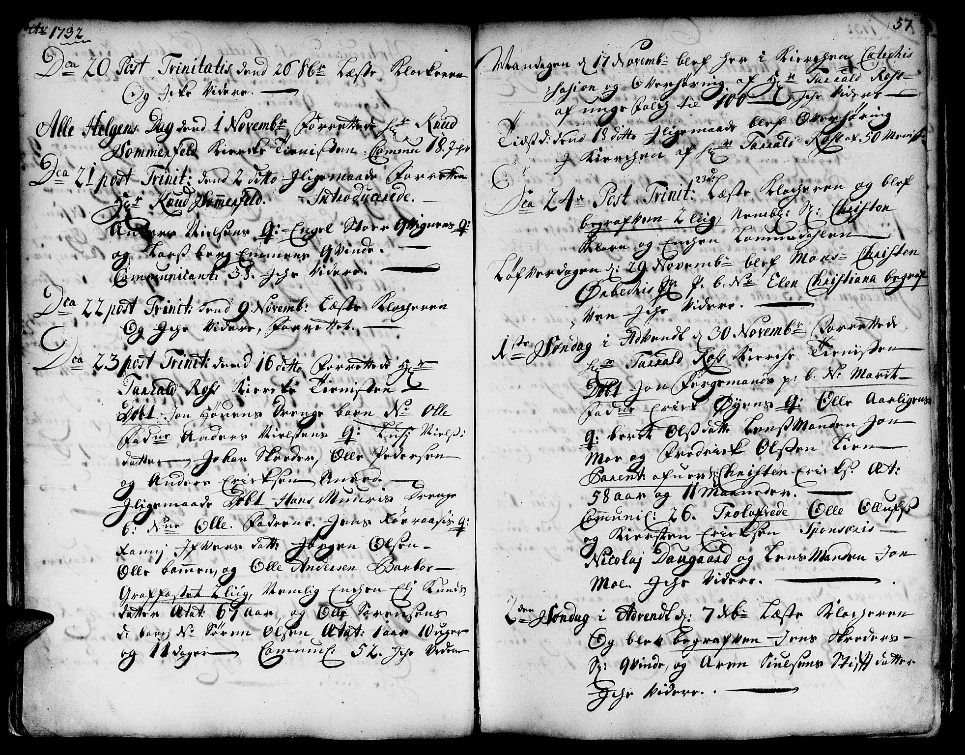 Ministerialprotokoller, klokkerbøker og fødselsregistre - Sør-Trøndelag, SAT/A-1456/671/L0839: Parish register (official) no. 671A01, 1730-1755, p. 56-57