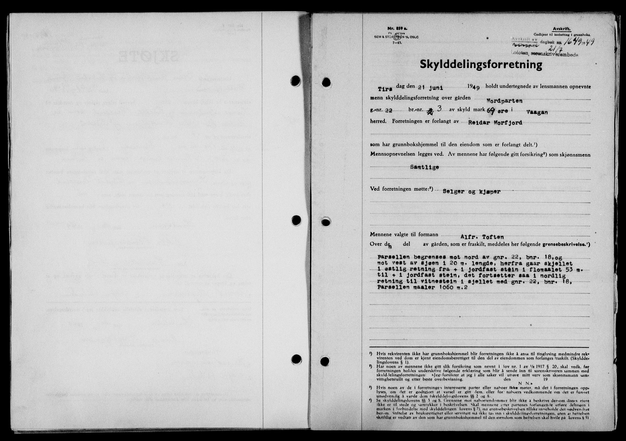 Lofoten sorenskriveri, SAT/A-0017/1/2/2C/L0021a: Mortgage book no. 21a, 1949-1949, Diary no: : 1649/1949