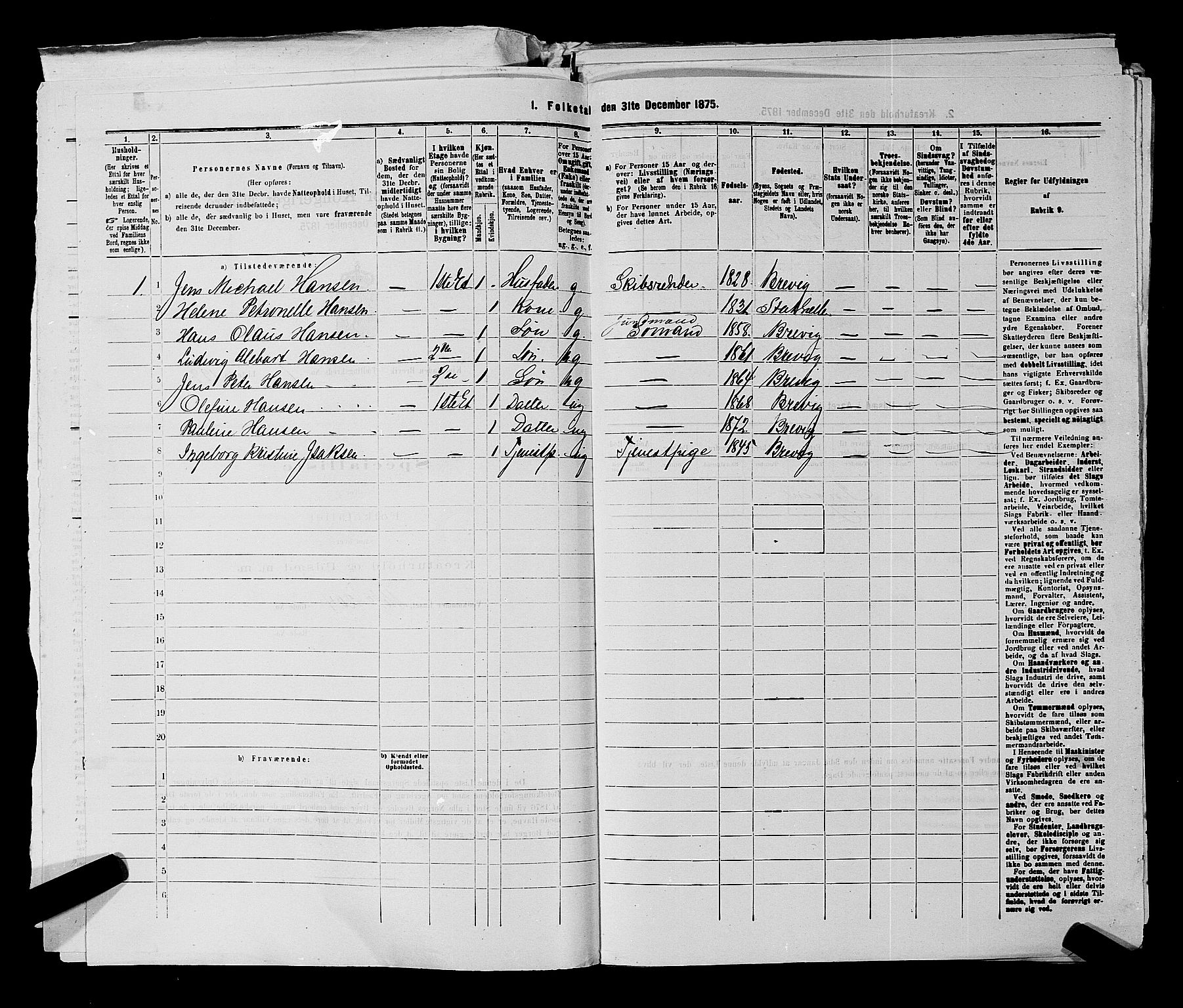 SAKO, 1875 census for 0804P Brevik, 1875, p. 447