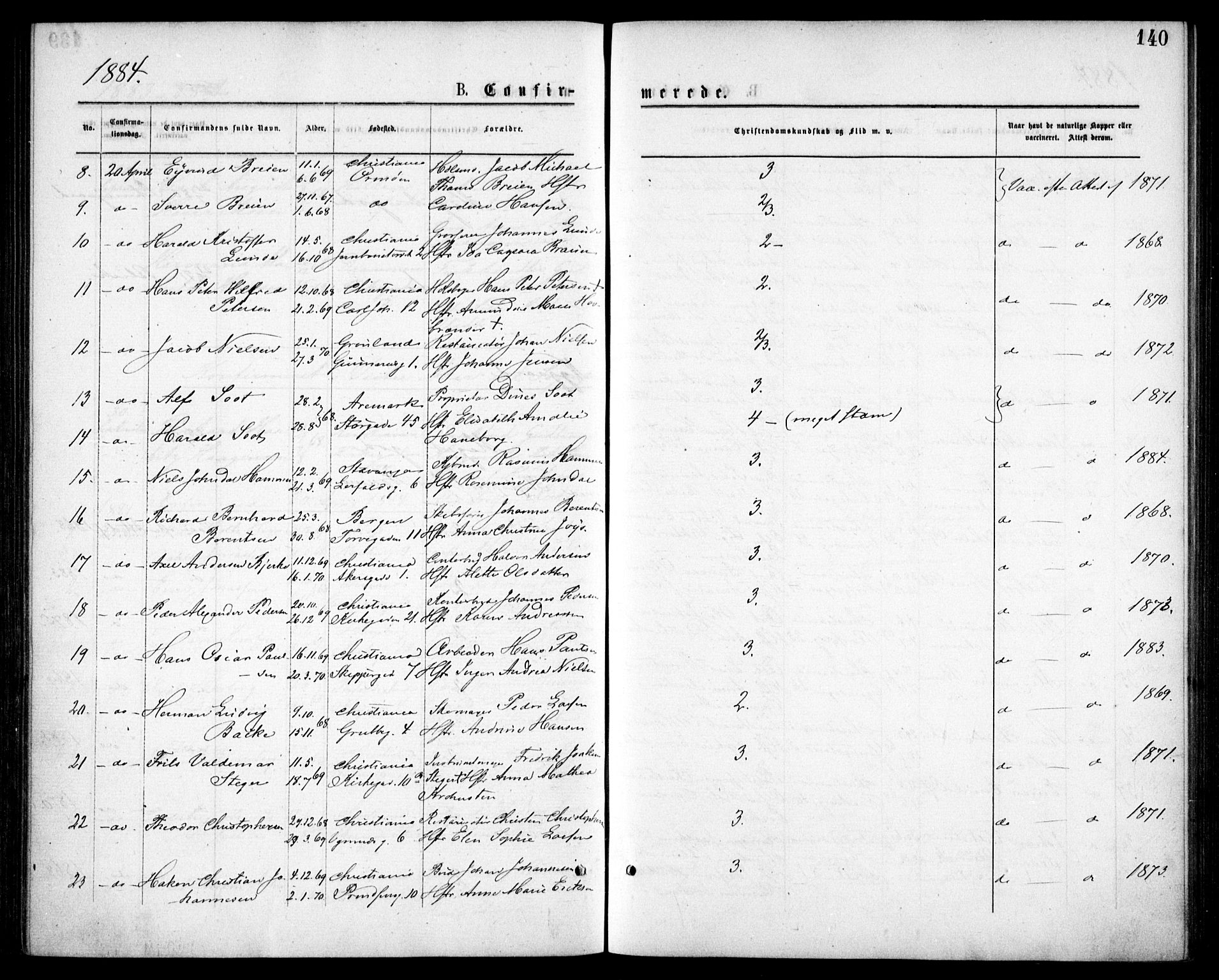 Oslo domkirke Kirkebøker, SAO/A-10752/F/Fa/L0018: Parish register (official) no. 18, 1872-1886, p. 140