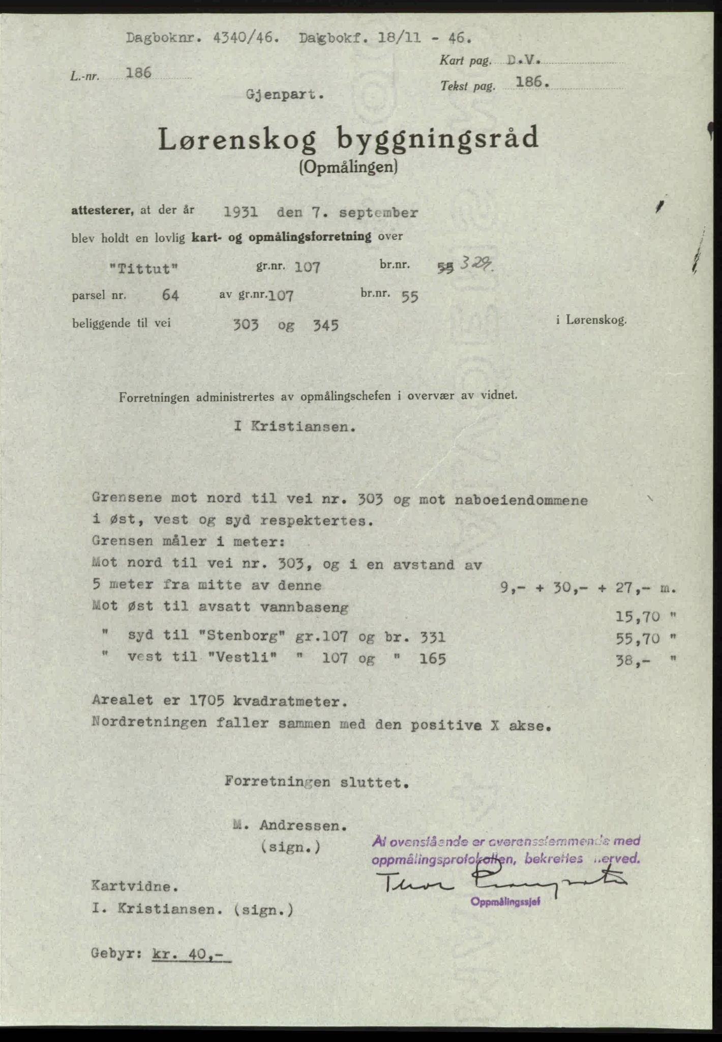 Nedre Romerike sorenskriveri, AV/SAO-A-10469/G/Gb/Gbd/L0017: Mortgage book no. 17, 1946-1946, Diary no: : 4340/1946