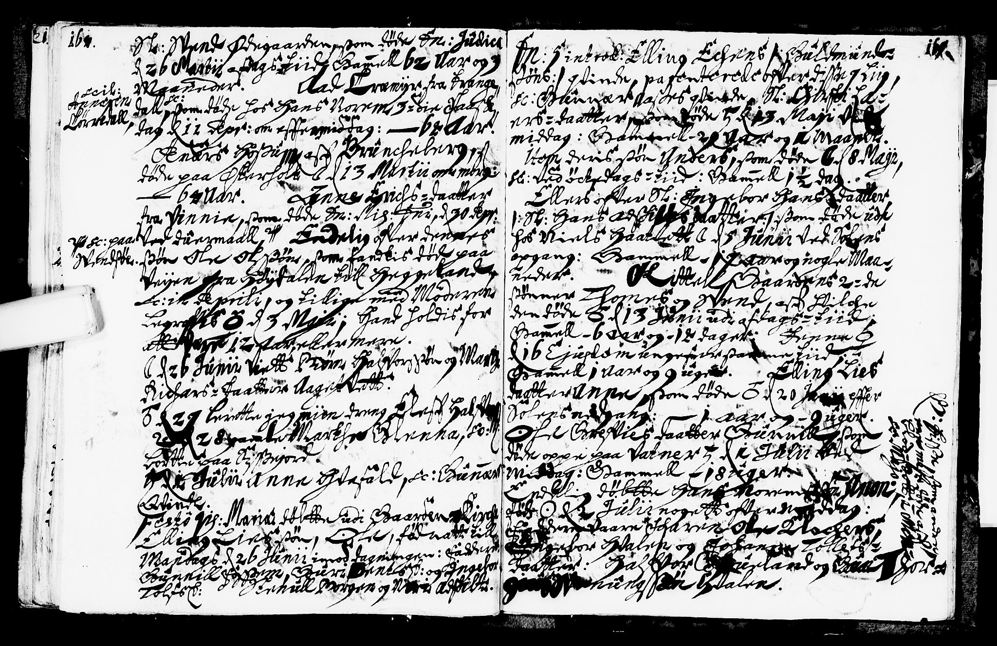 Bø kirkebøker, SAKO/A-257/F/Fa/L0001: Parish register (official) no. 1, 1689-1699, p. 164-165