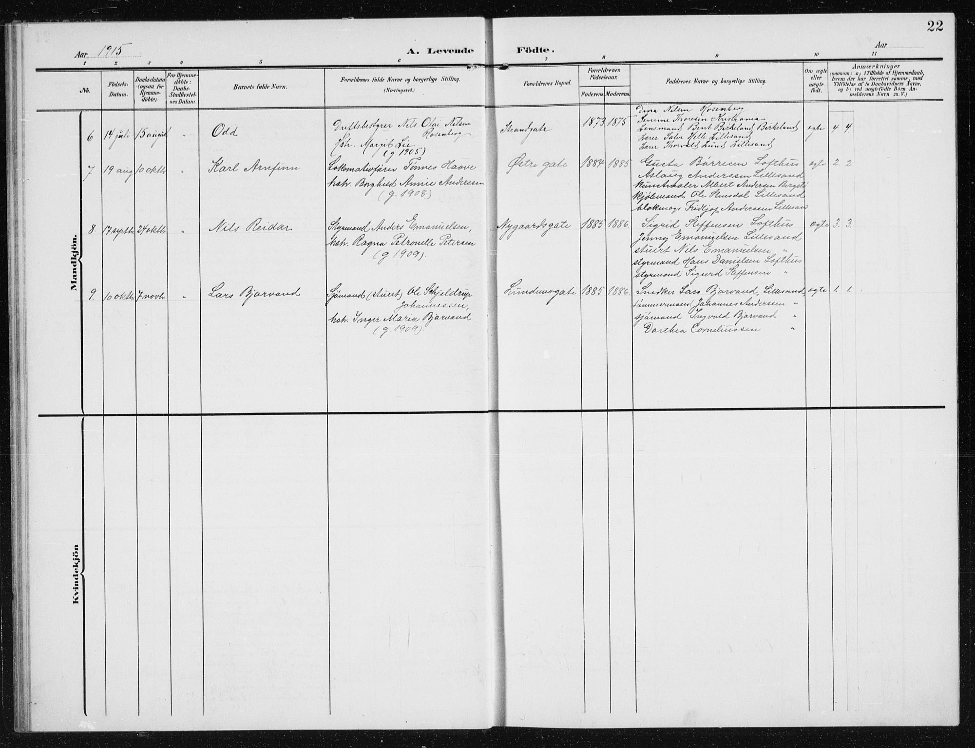 Vestre Moland sokneprestkontor, AV/SAK-1111-0046/F/Fb/Fba/L0002: Parish register (copy) no. B 2, 1904-1934, p. 22