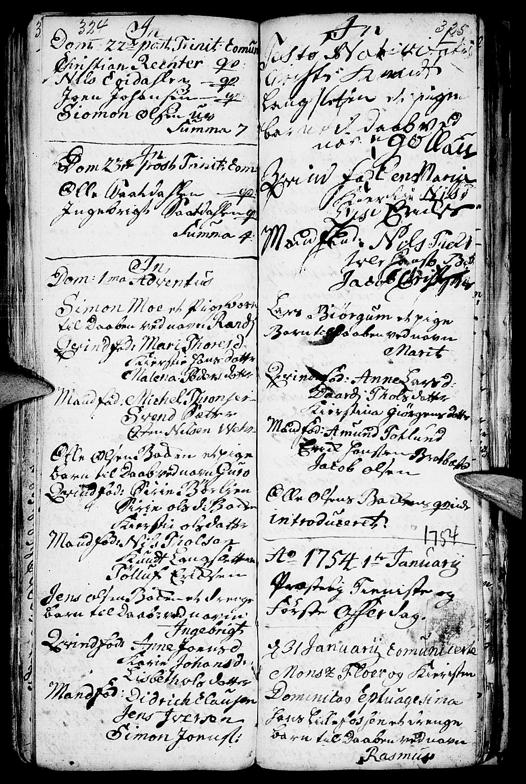 Kvikne prestekontor, SAH/PREST-064/H/Ha/Haa/L0001: Parish register (official) no. 1, 1740-1756, p. 324-325