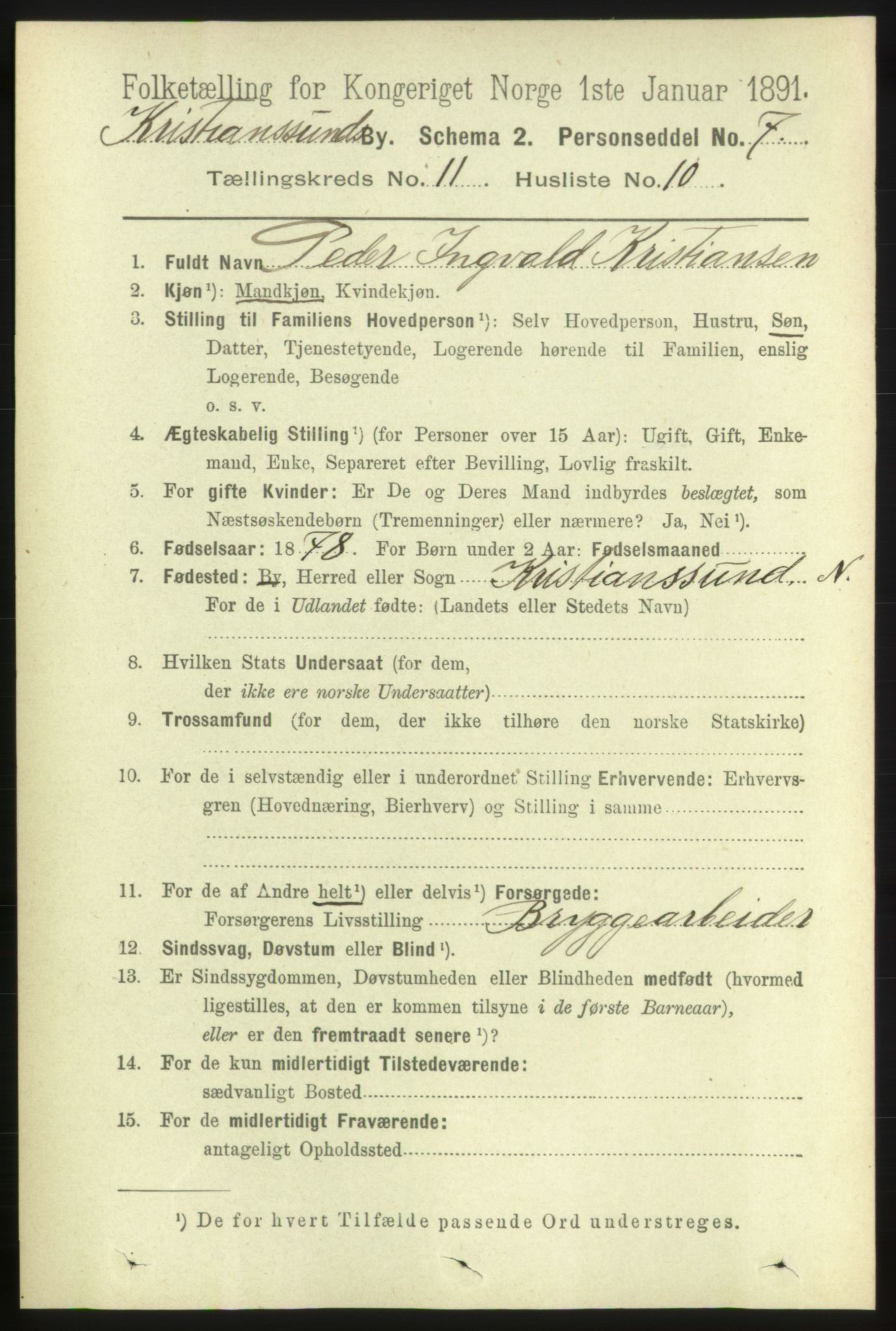 RA, 1891 census for 1503 Kristiansund, 1891, p. 8877