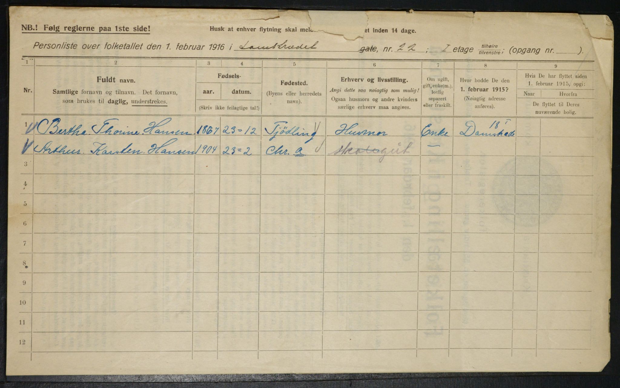 OBA, Municipal Census 1916 for Kristiania, 1916, p. 14618