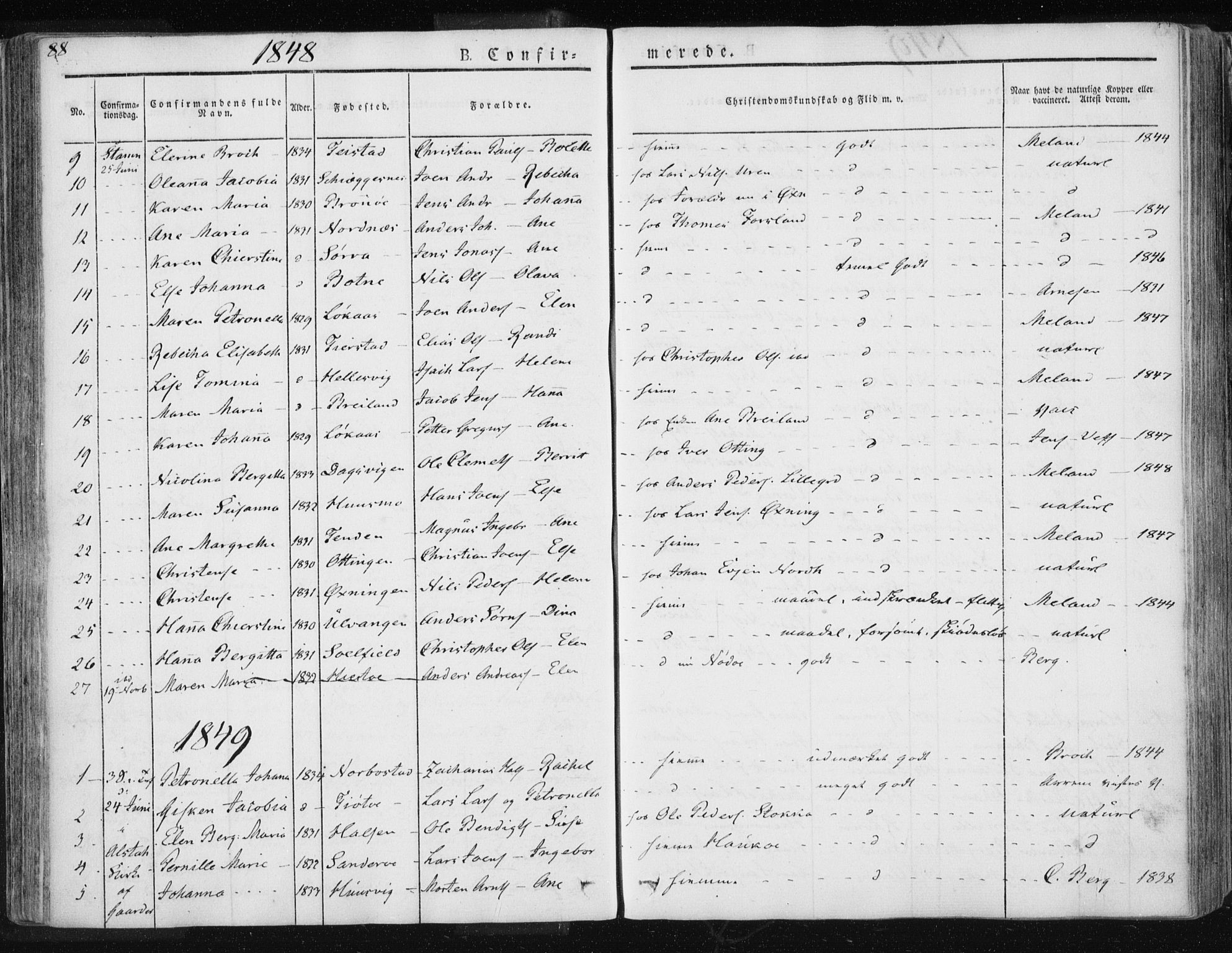 Ministerialprotokoller, klokkerbøker og fødselsregistre - Nordland, AV/SAT-A-1459/830/L0447: Parish register (official) no. 830A11, 1831-1854, p. 88