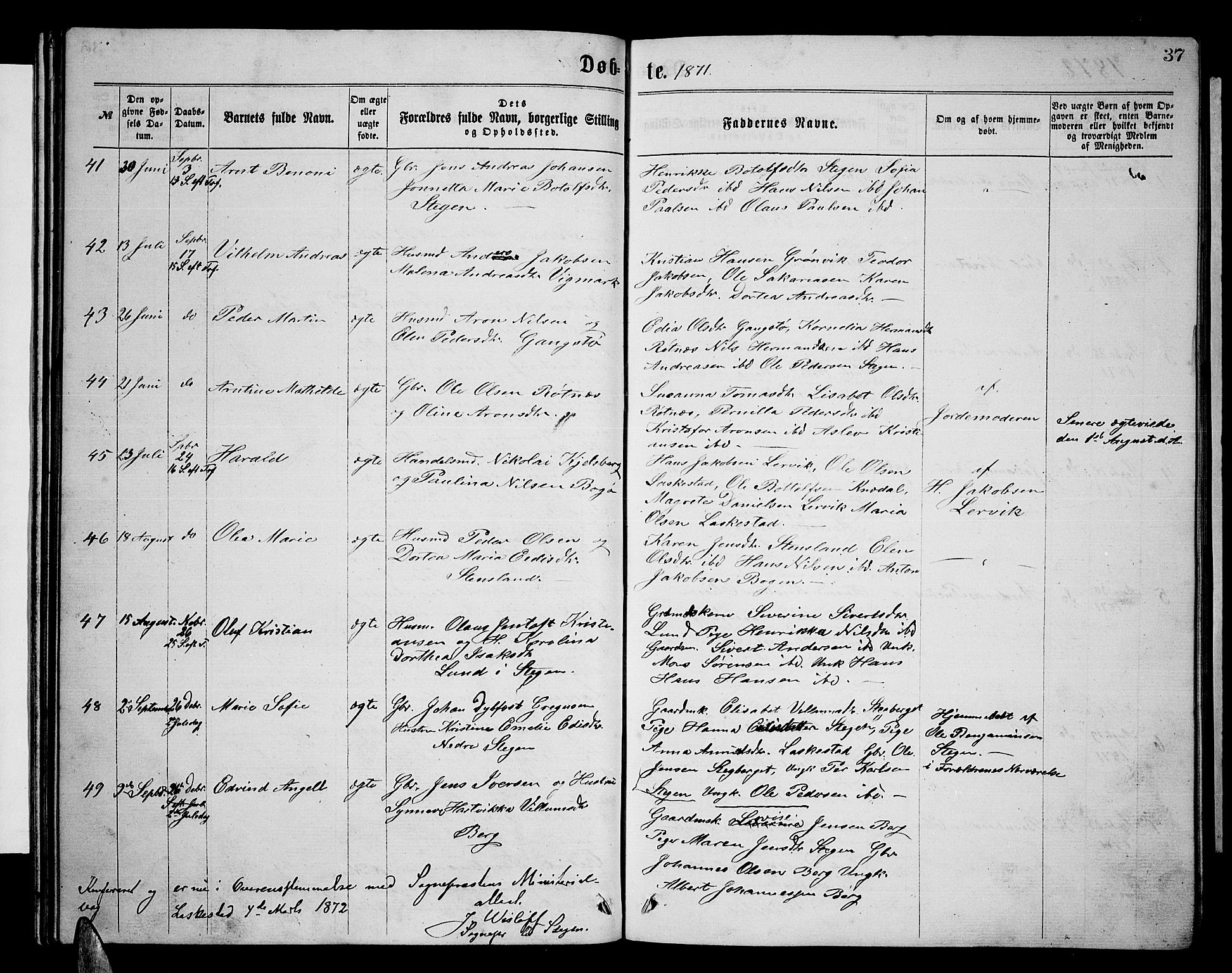 Ministerialprotokoller, klokkerbøker og fødselsregistre - Nordland, AV/SAT-A-1459/855/L0815: Parish register (copy) no. 855C04, 1865-1878, p. 37