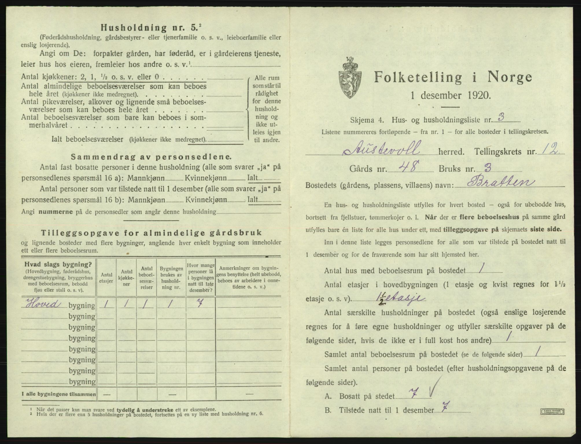 SAB, 1920 census for Austevoll, 1920, p. 886