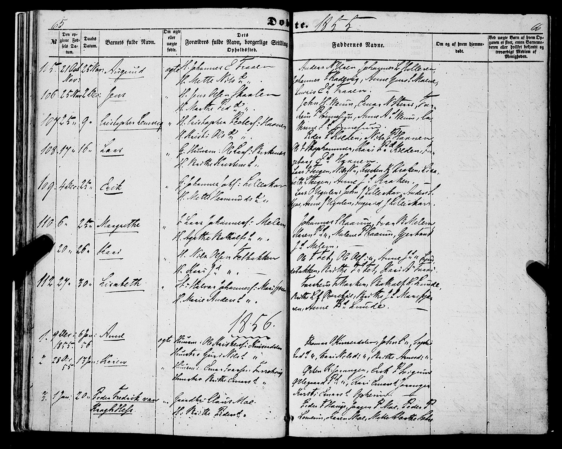 Hafslo sokneprestembete, SAB/A-80301/H/Haa/Haaa/L0009: Parish register (official) no. A 9, 1852-1873, p. 65-66