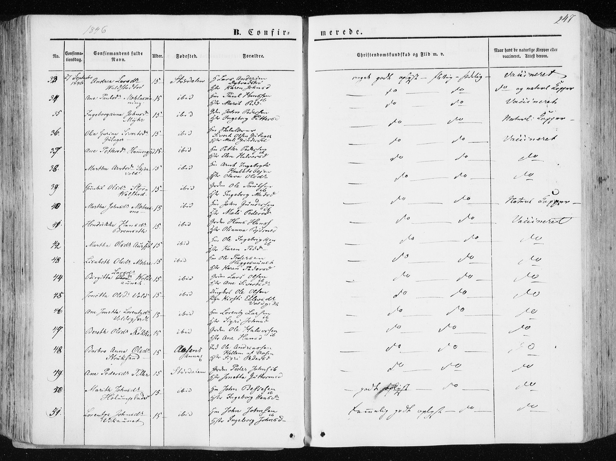 Ministerialprotokoller, klokkerbøker og fødselsregistre - Nord-Trøndelag, AV/SAT-A-1458/709/L0074: Parish register (official) no. 709A14, 1845-1858, p. 247