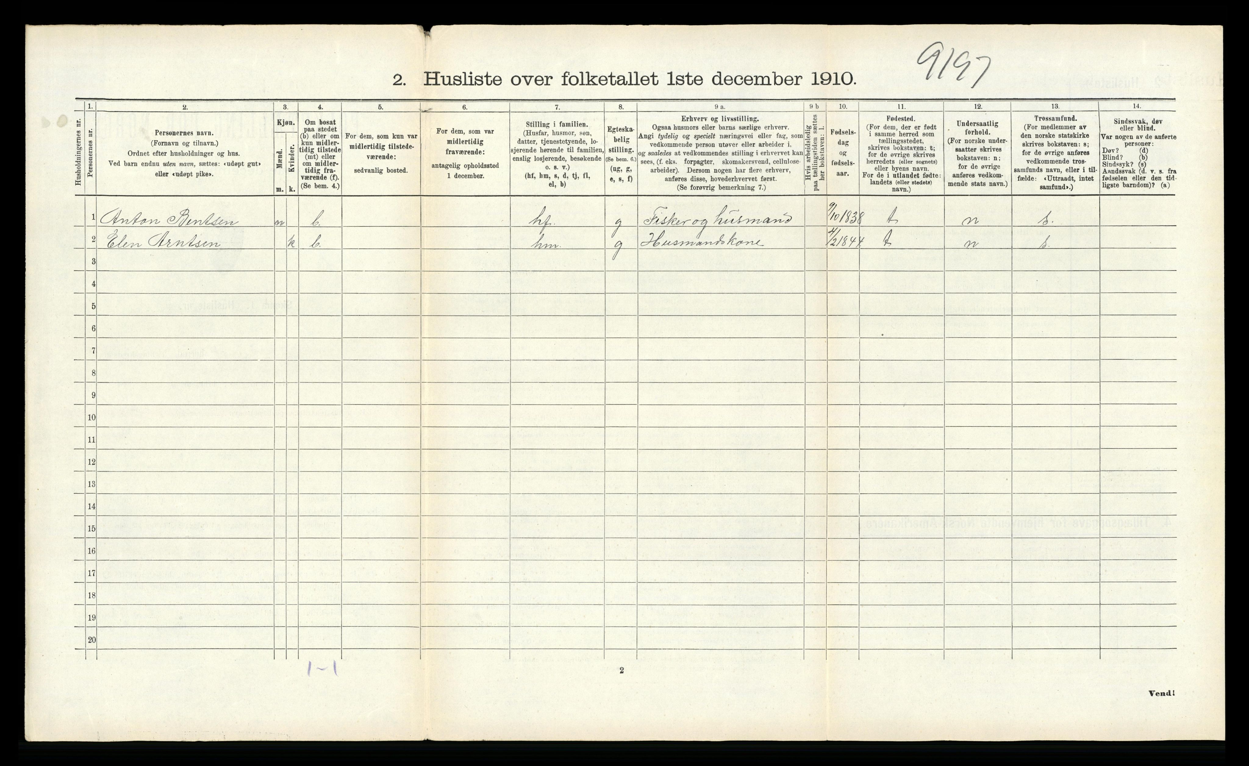 RA, 1910 census for Stamnes, 1910, p. 513