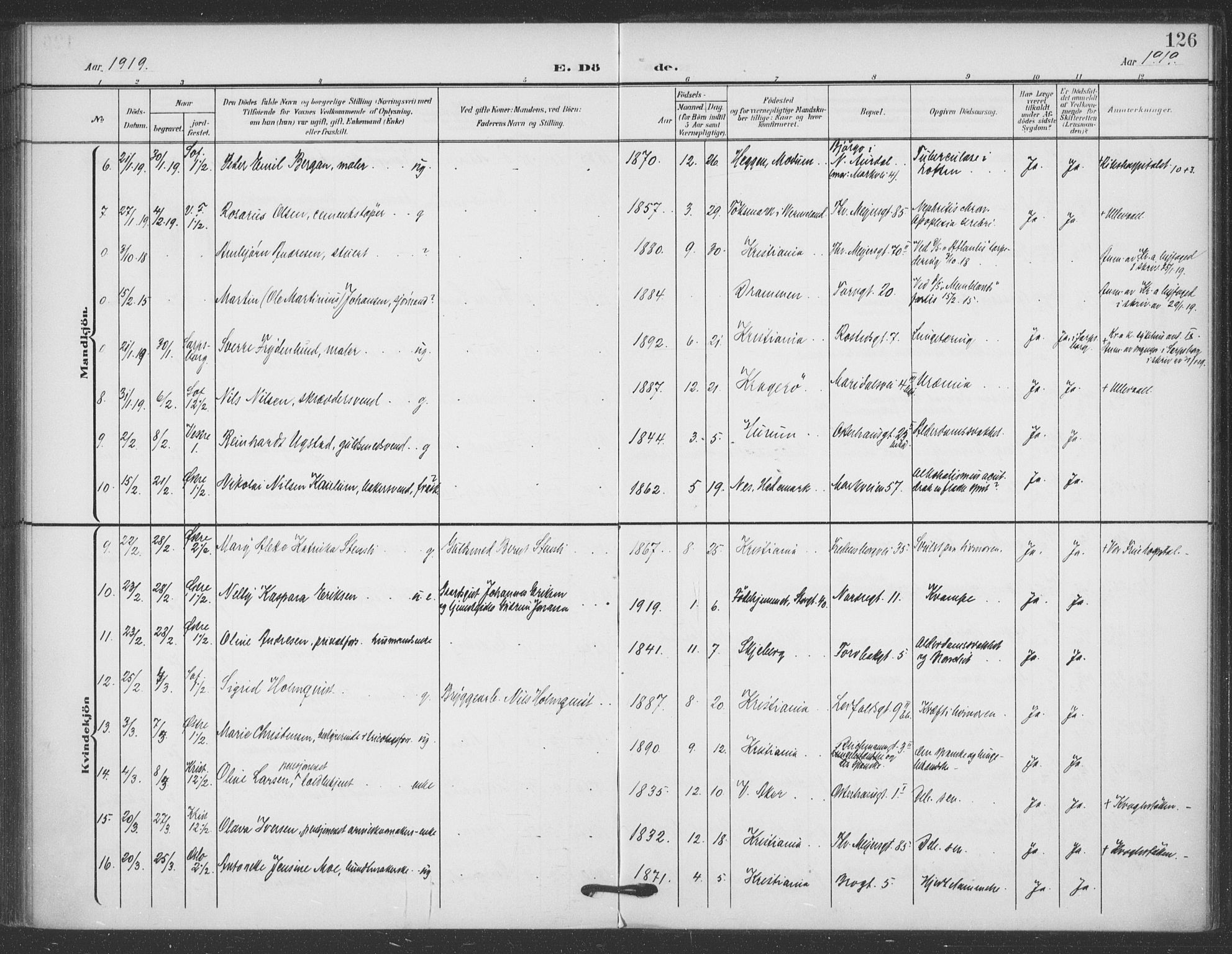 Jakob prestekontor Kirkebøker, SAO/A-10850/F/Fa/L0011: Parish register (official) no. 11, 1906-1920, p. 126