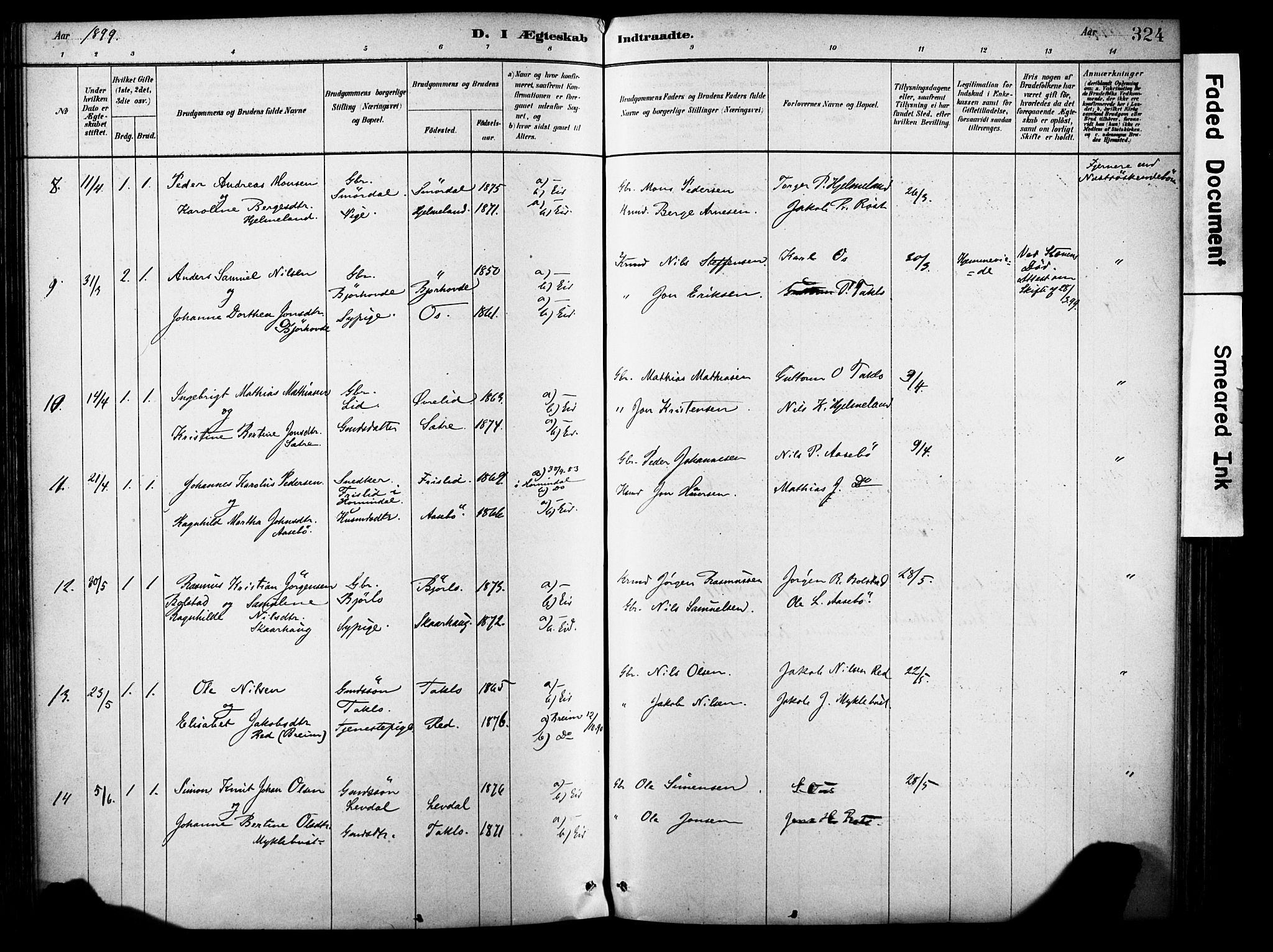 Eid sokneprestembete, AV/SAB-A-82301/H/Haa/Haab/L0001: Parish register (official) no. B 1, 1879-1906, p. 324