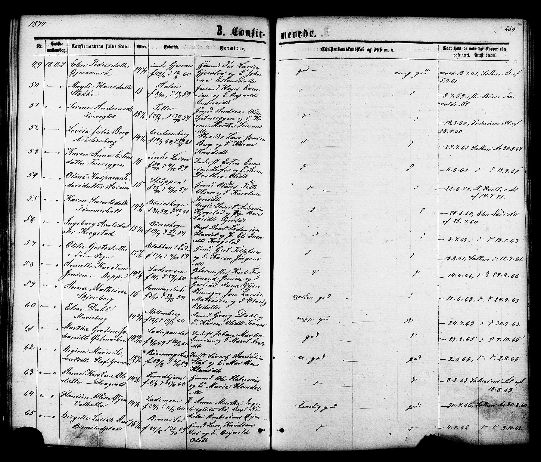 Ministerialprotokoller, klokkerbøker og fødselsregistre - Sør-Trøndelag, AV/SAT-A-1456/606/L0293: Parish register (official) no. 606A08, 1866-1877, p. 269