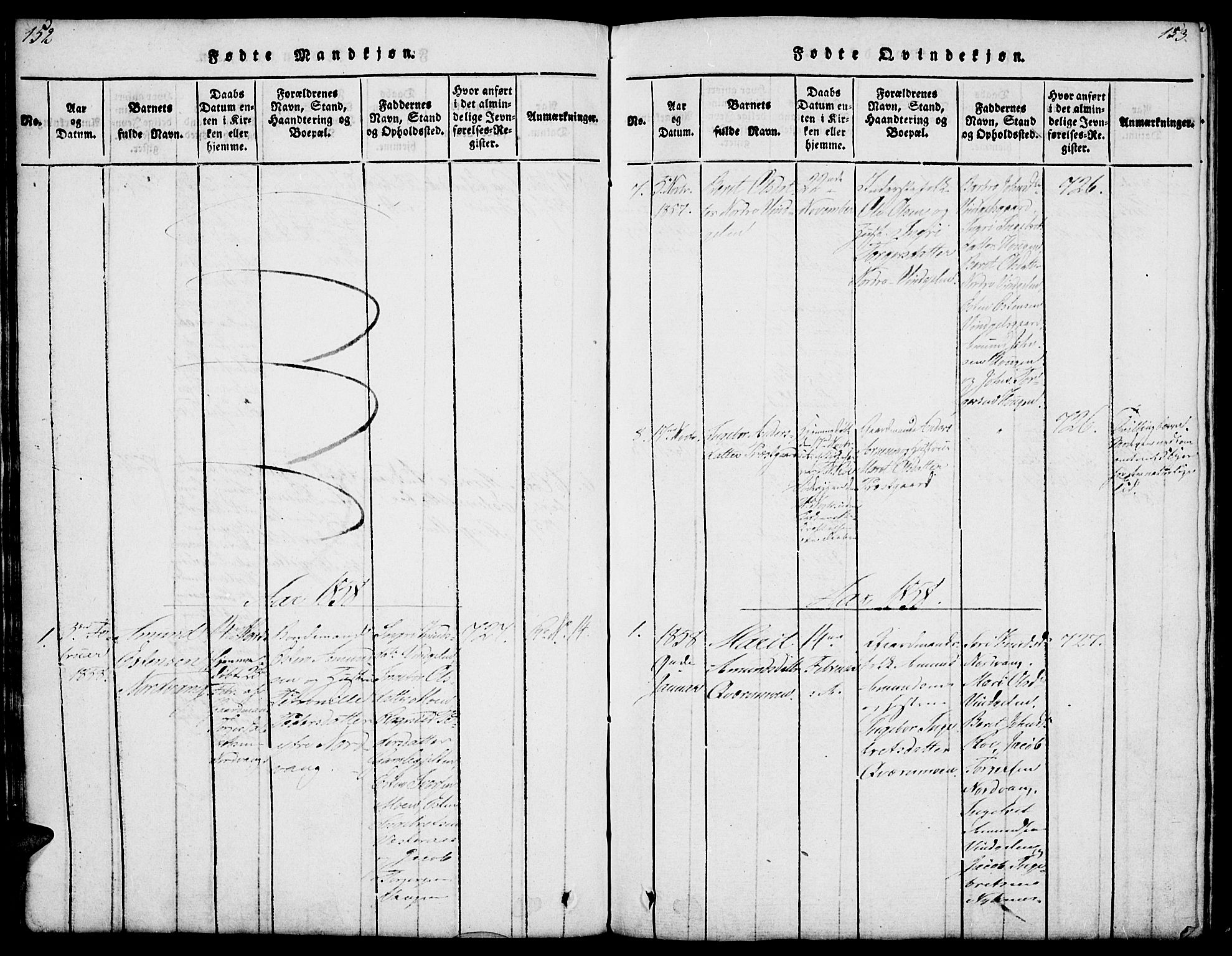 Tolga prestekontor, SAH/PREST-062/L/L0003: Parish register (copy) no. 3, 1815-1862, p. 152-153