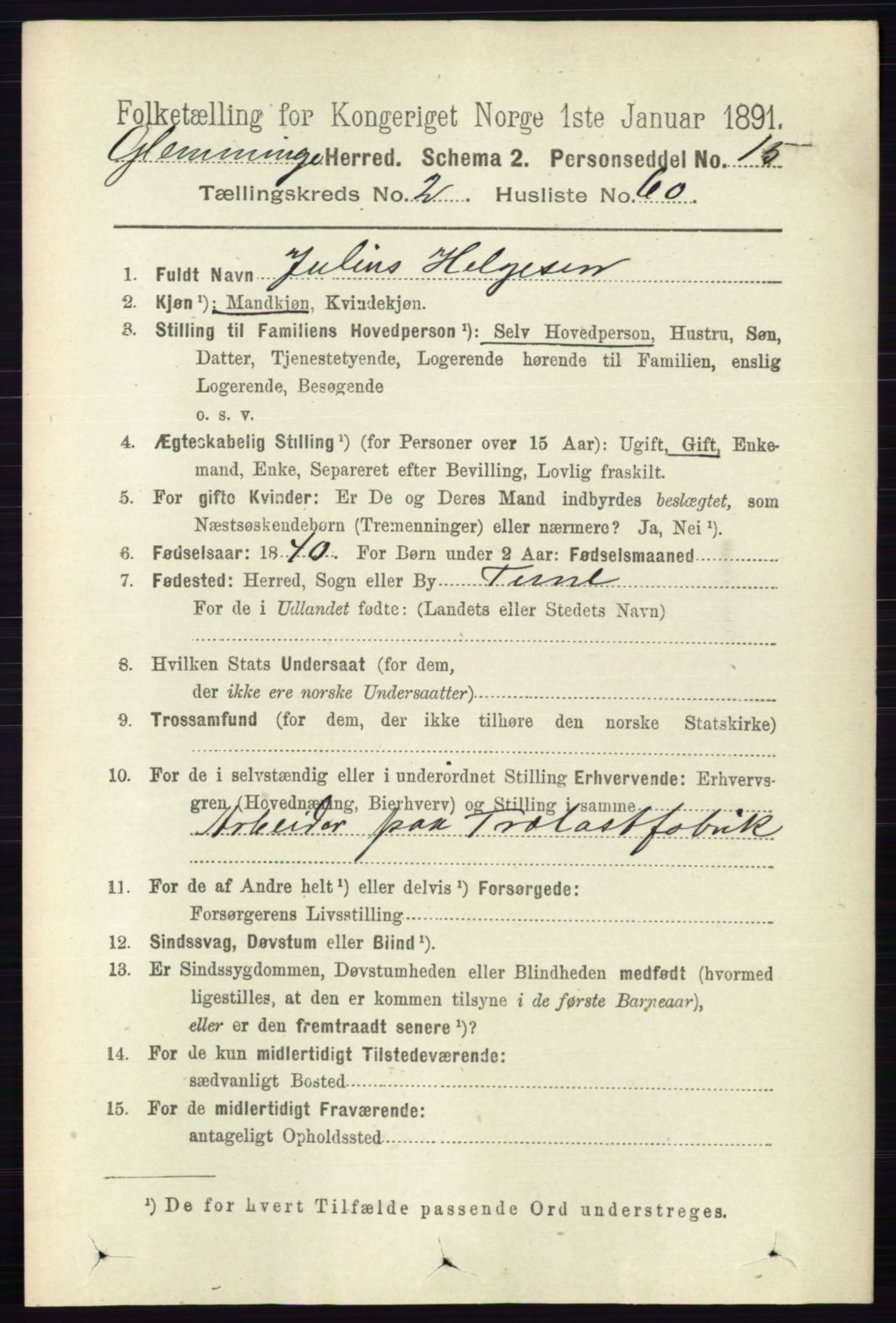 RA, 1891 census for 0132 Glemmen, 1891, p. 1043