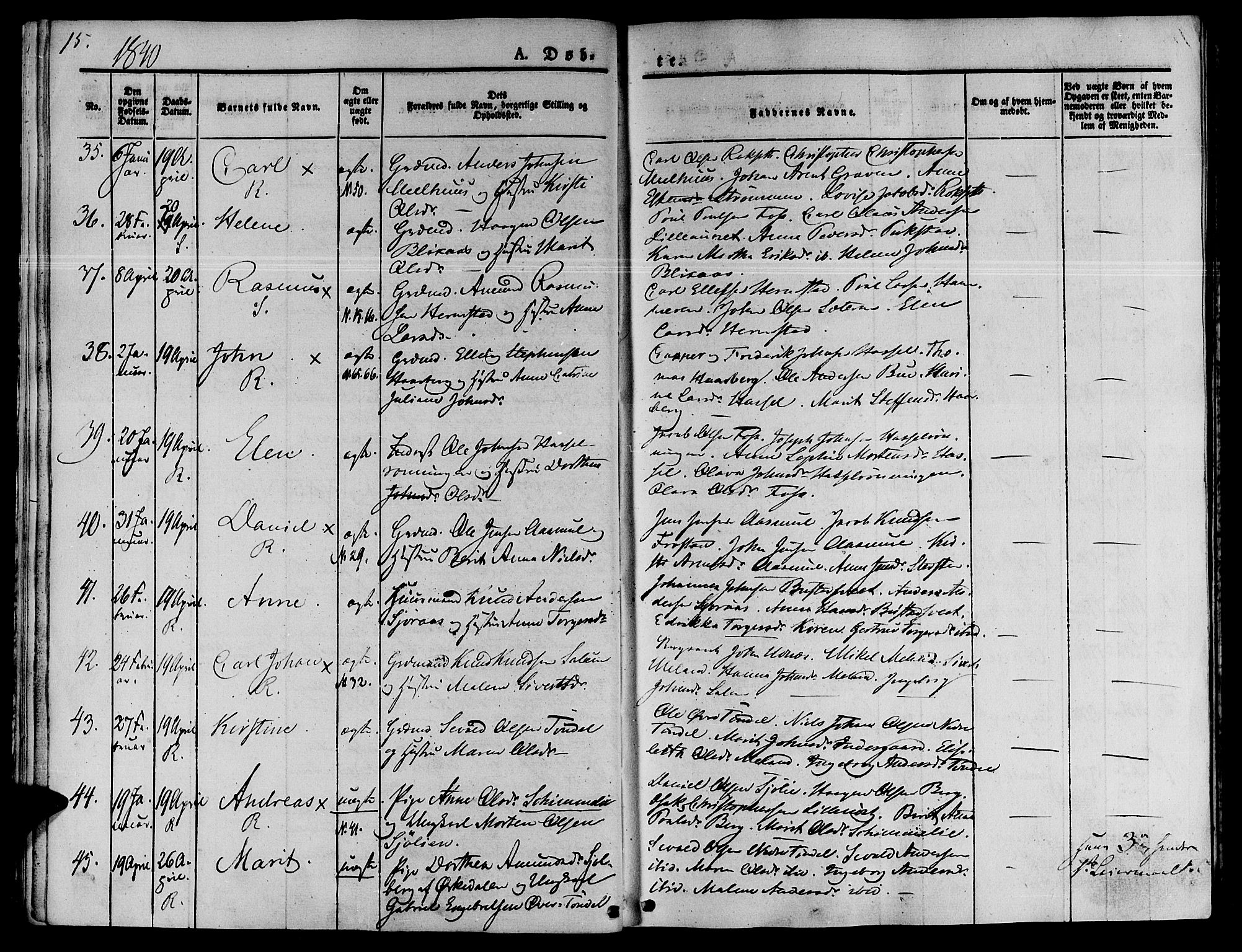 Ministerialprotokoller, klokkerbøker og fødselsregistre - Sør-Trøndelag, SAT/A-1456/646/L0610: Parish register (official) no. 646A08, 1837-1847, p. 15