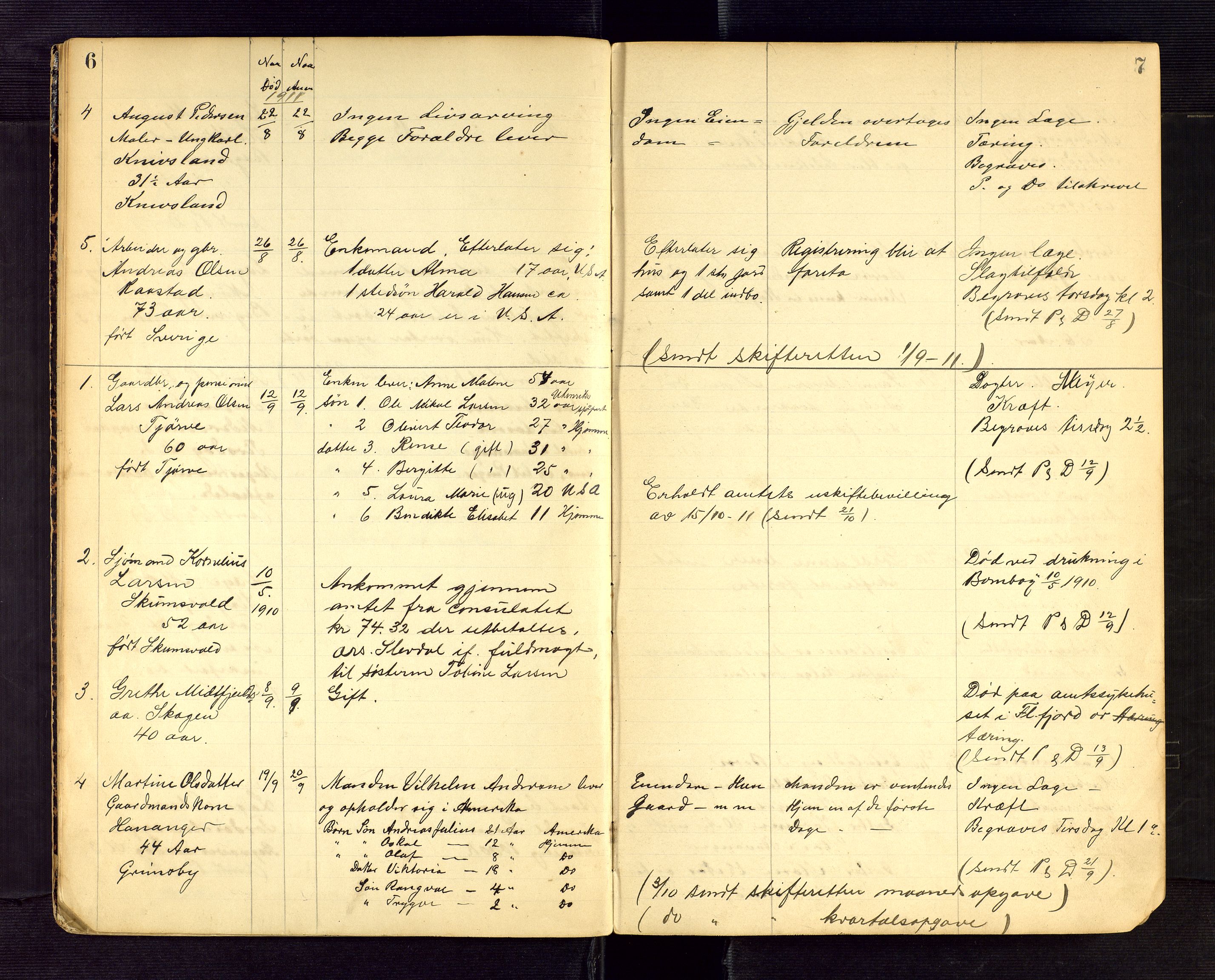 Lista lensmannskontor, SAK/1241-0030/F/Fe/L0001/0002: Dødsfallsprotokoller nr 12 / Dødsfallsprotokoll, 1911-1922, p. 6-7