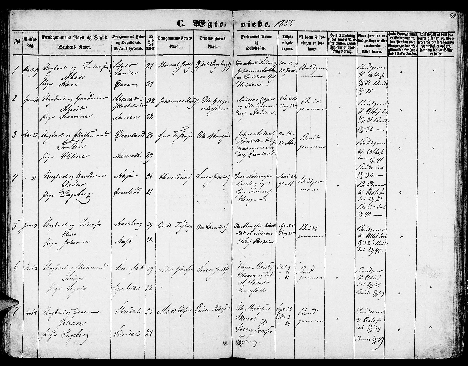 Gaular sokneprestembete, AV/SAB-A-80001/H/Hab: Parish register (copy) no. A 1, 1853-1864, p. 84