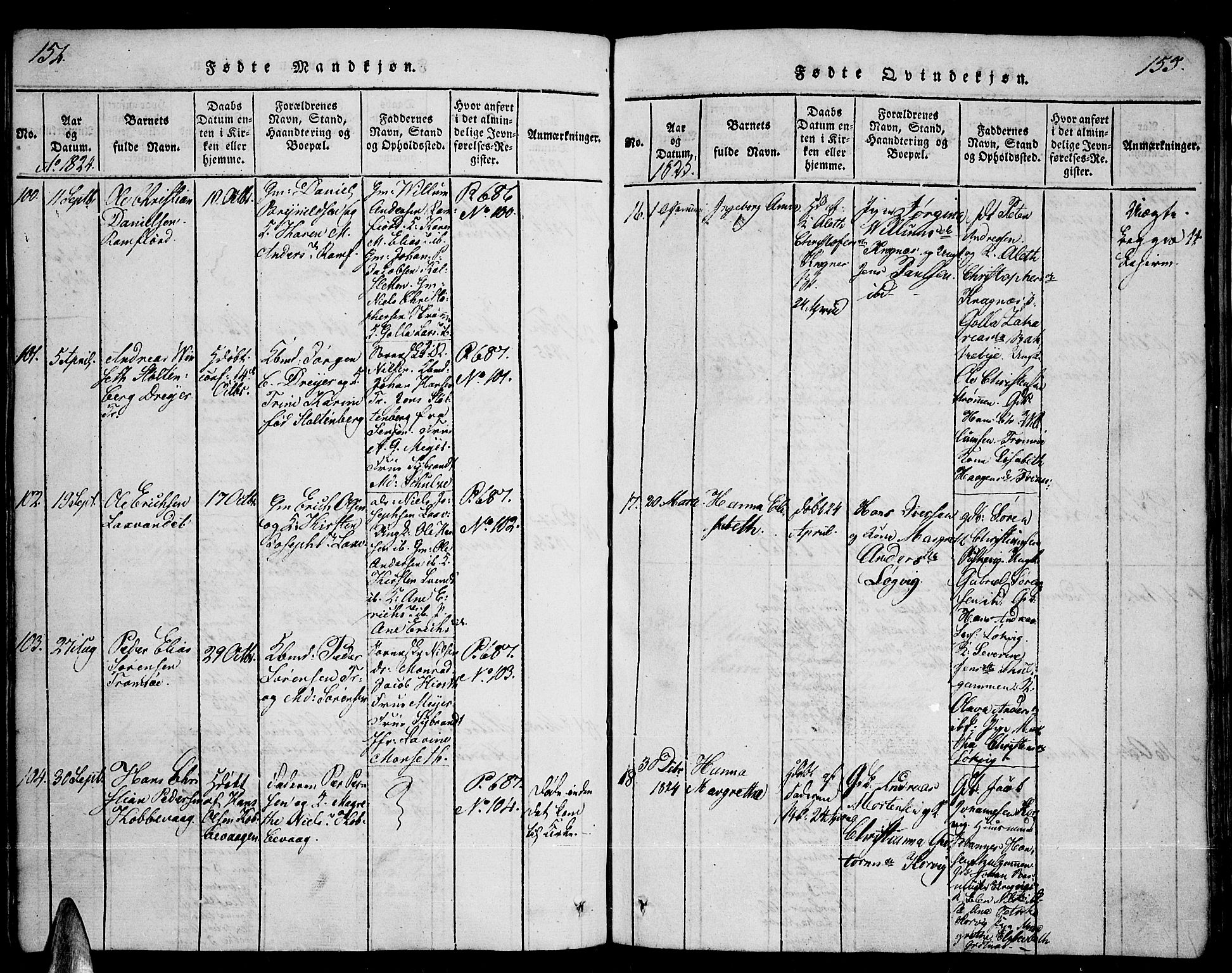 Tromsø sokneprestkontor/stiftsprosti/domprosti, SATØ/S-1343/G/Ga/L0007kirke: Parish register (official) no. 7, 1821-1828, p. 154-155